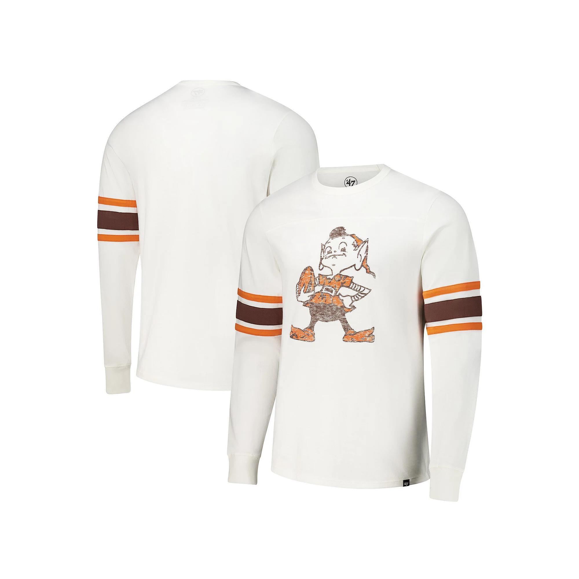 Men's '47 White Cleveland Browns Gridiron Throwback Premier Brex Long Sleeve T-Shirt, Size: 3XL Product Image