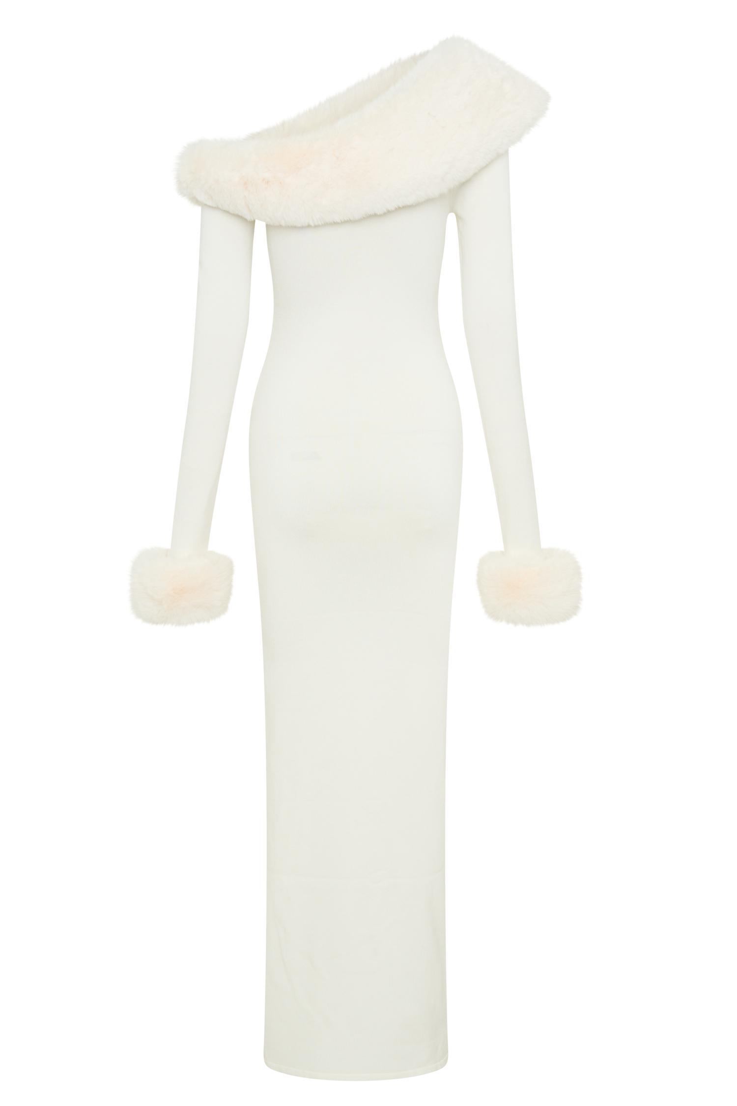 Karleigh Faux Fur Knit Maxi Dress - Ivory Product Image