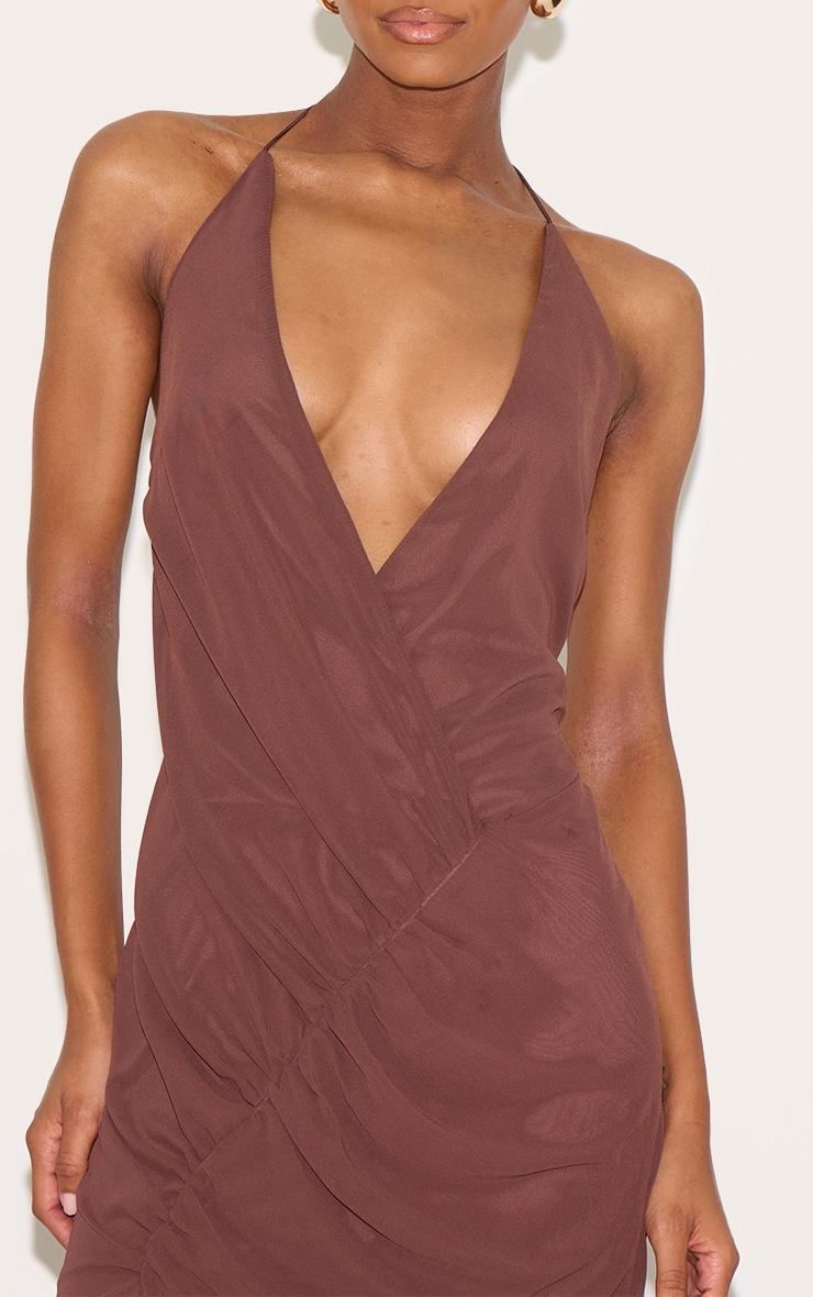 Chocolate Chiffon Asymmetric Ruched Maxi Dress Product Image