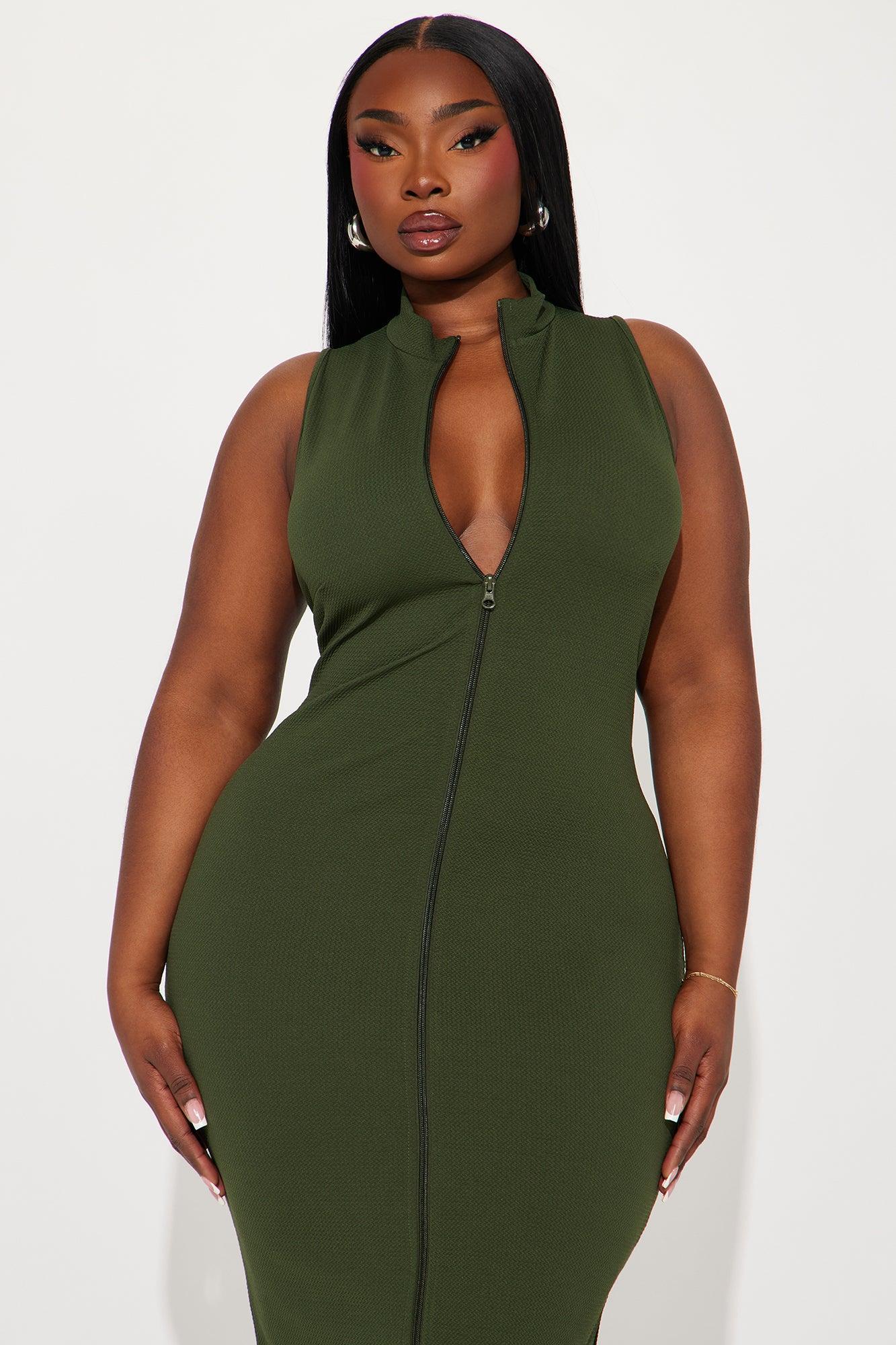 Zoey Textured Midi Dress - Olive Product Image