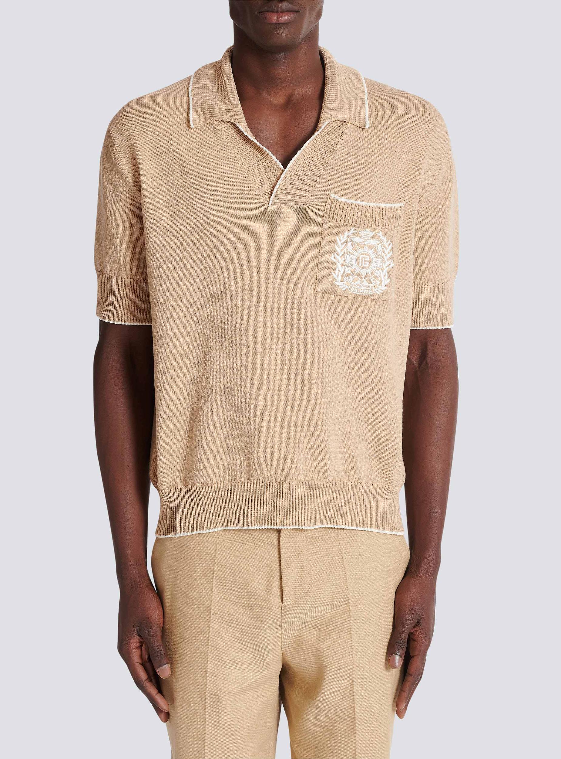 Balmain Écusson embroidered knit polo shirt Product Image