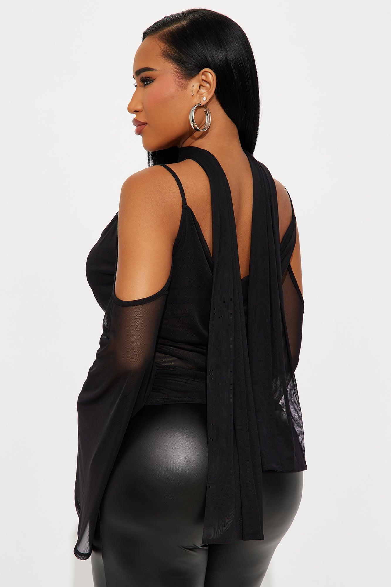 Lavinia Cowl Neck Top And Scarf 2 Piece Set - Black Product Image