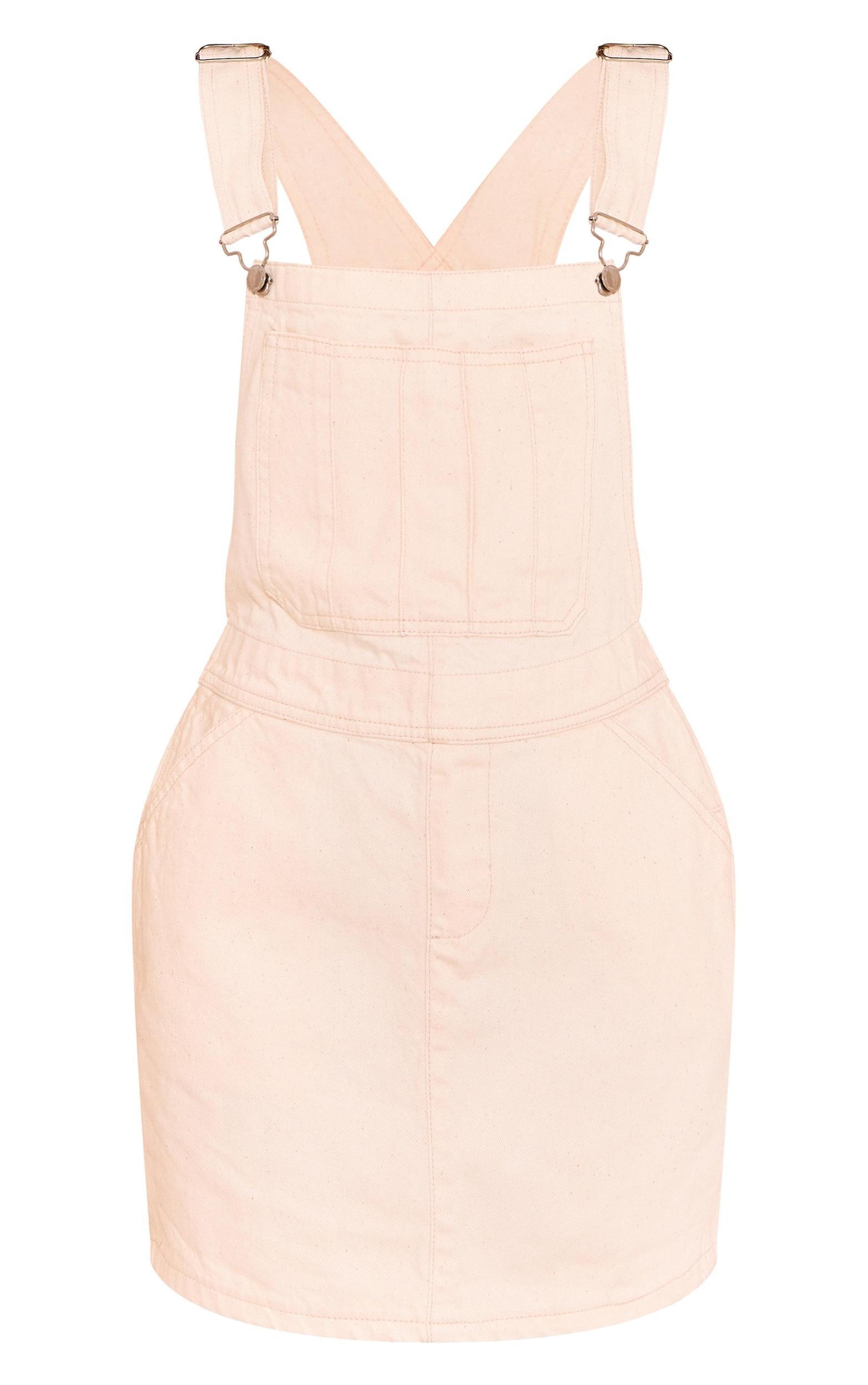 Ecru Denim Pinafore Dungaree Dress Product Image