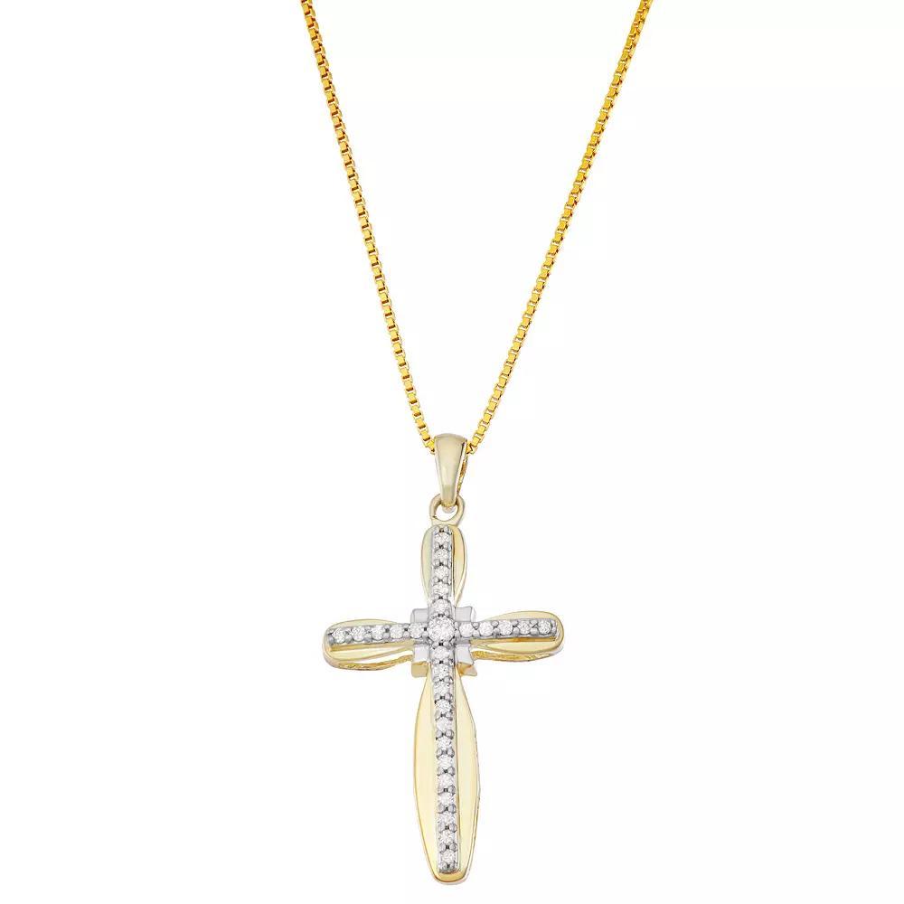 10k Gold Over Sterling Silver 1/5 Carat T.W. Diamond Cross Pendant Necklace, Women's, Size: 18", Gold Tone Product Image