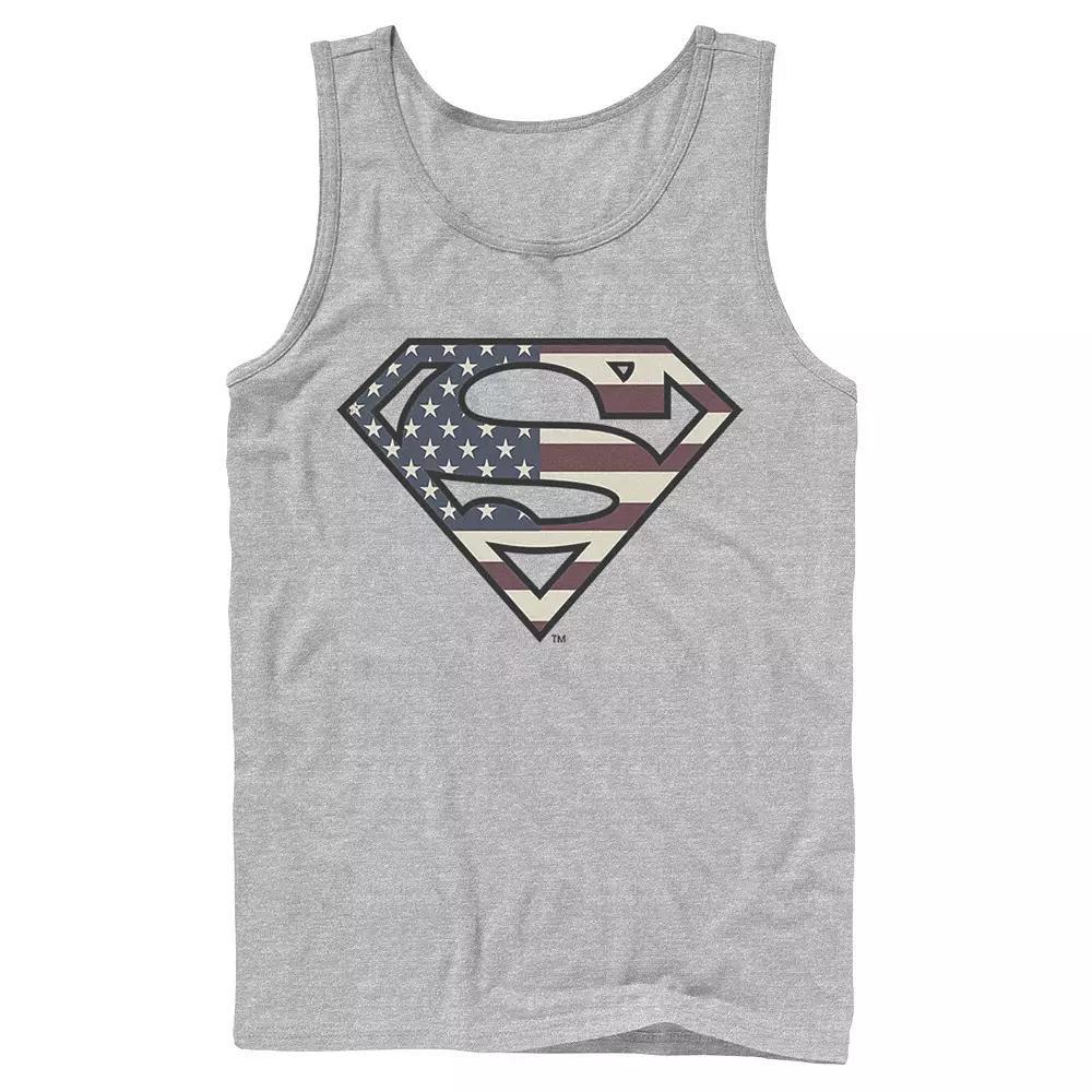 Men's DC Comics Superman Vintage American Flag Logo Fill Tank Top, Size: Large, Athletic Grey Product Image
