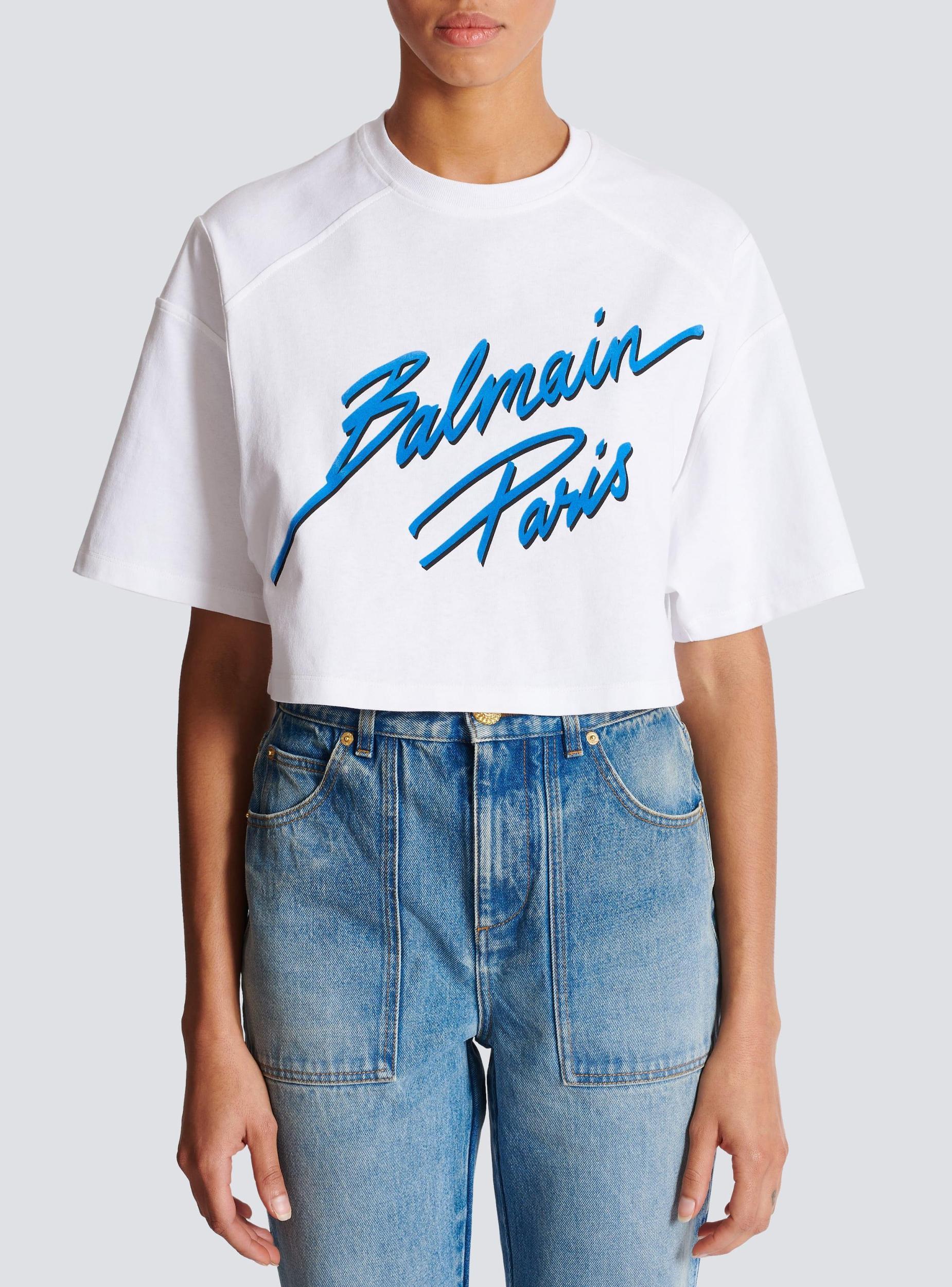 Cropped T-shirt with flocked Balmain Letter logo Product Image