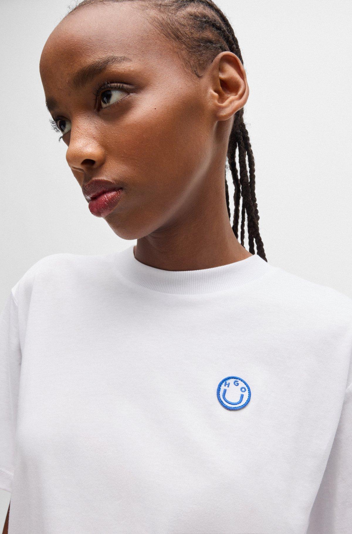 HUGO - Cotton jersey T-shirt with curved logo - White Product Image