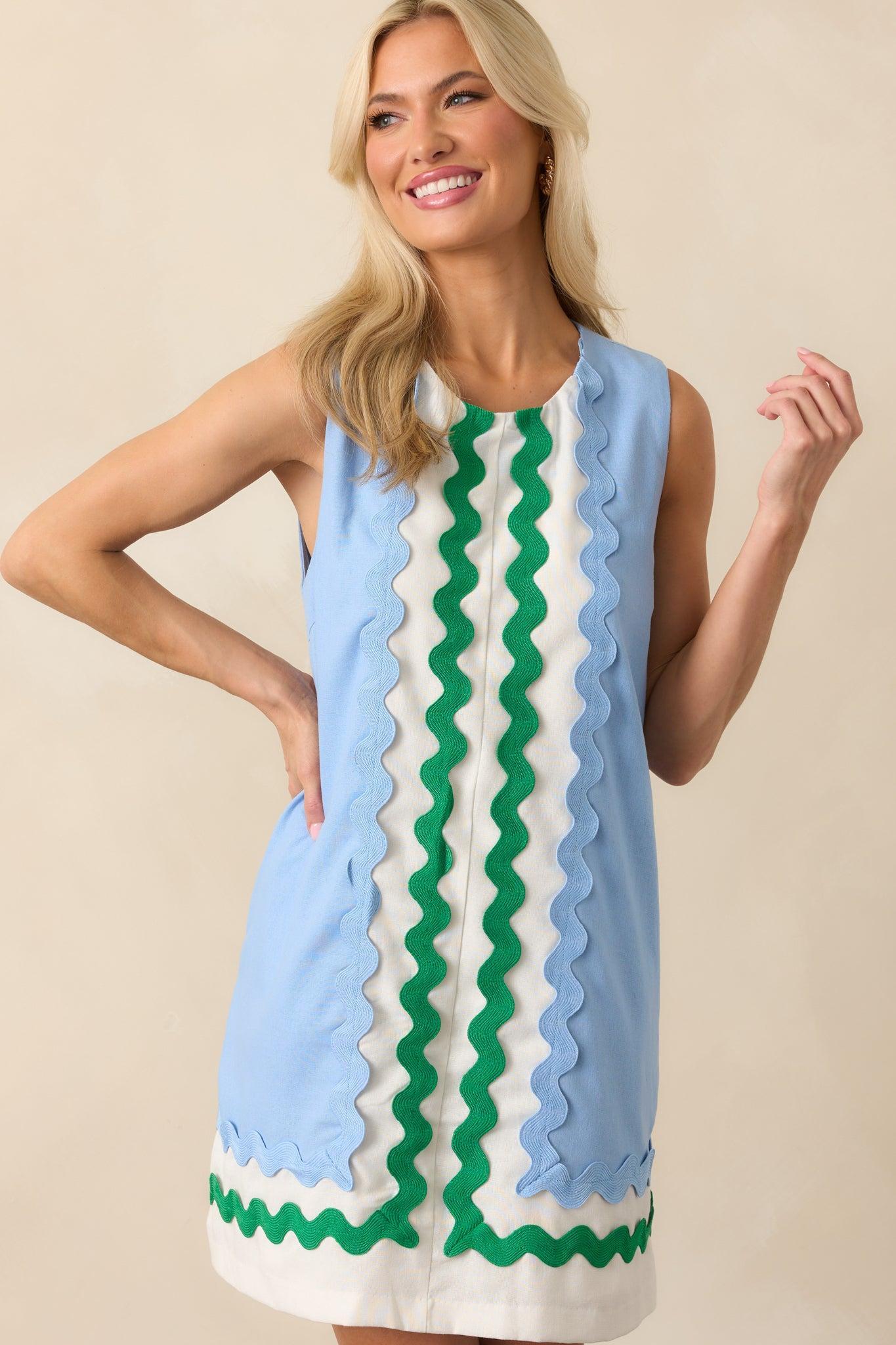 Before You Say A Word Light Blue Linen Blend Mini Shift Dress Product Image