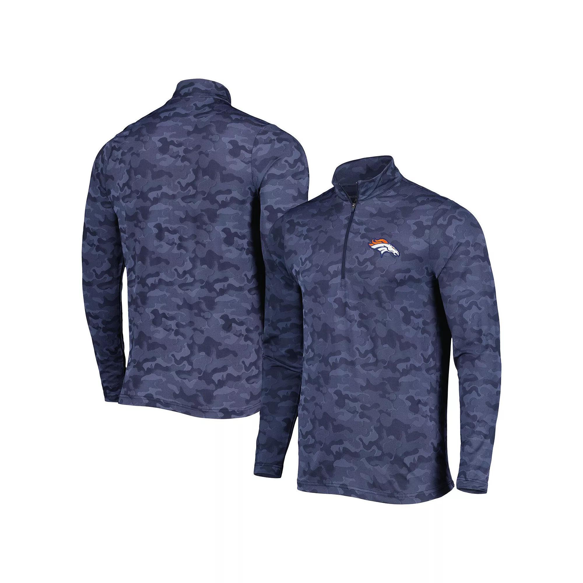 Men's Antigua Navy Denver Broncos Brigade Quarter-Zip Sweatshirt, Size: Medium, Blue Product Image