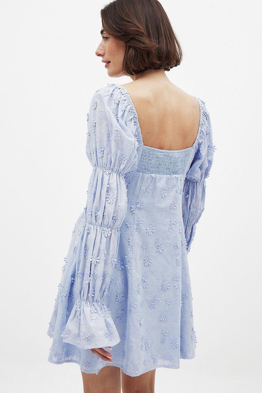 Embroidered Ruched Sleeve Mini Dress Product Image