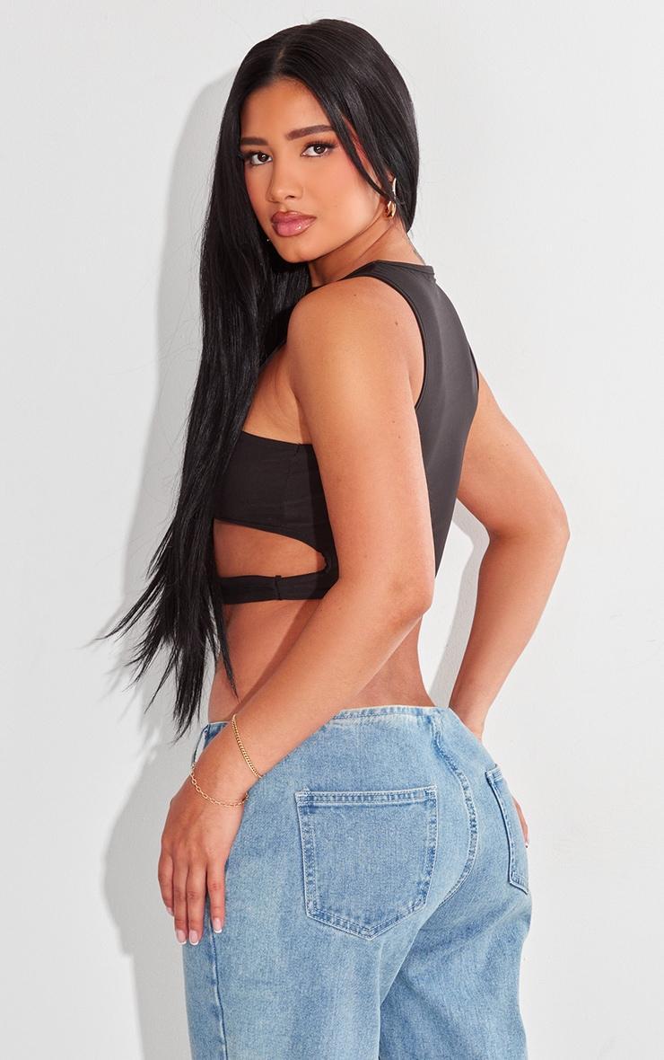 Shape Black Slinky Cut Out Front Crop Top Product Image