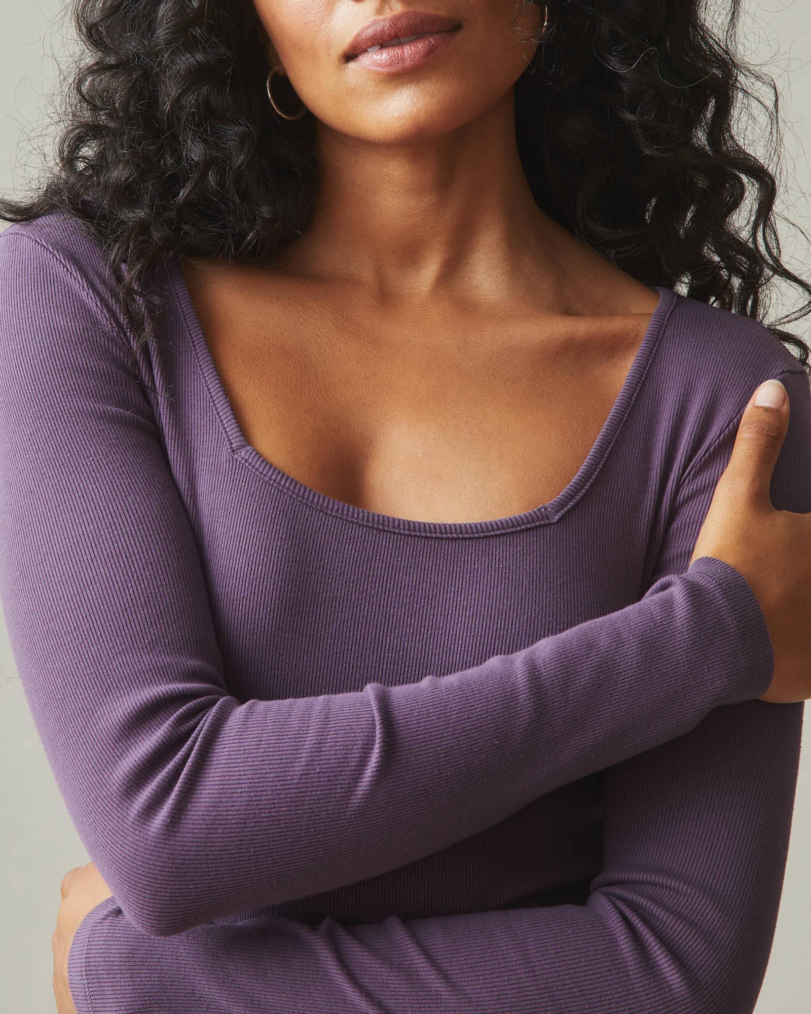 Women's Stretch Rib Square Neck Long Sleeve - Vintage Violet Female Product Image