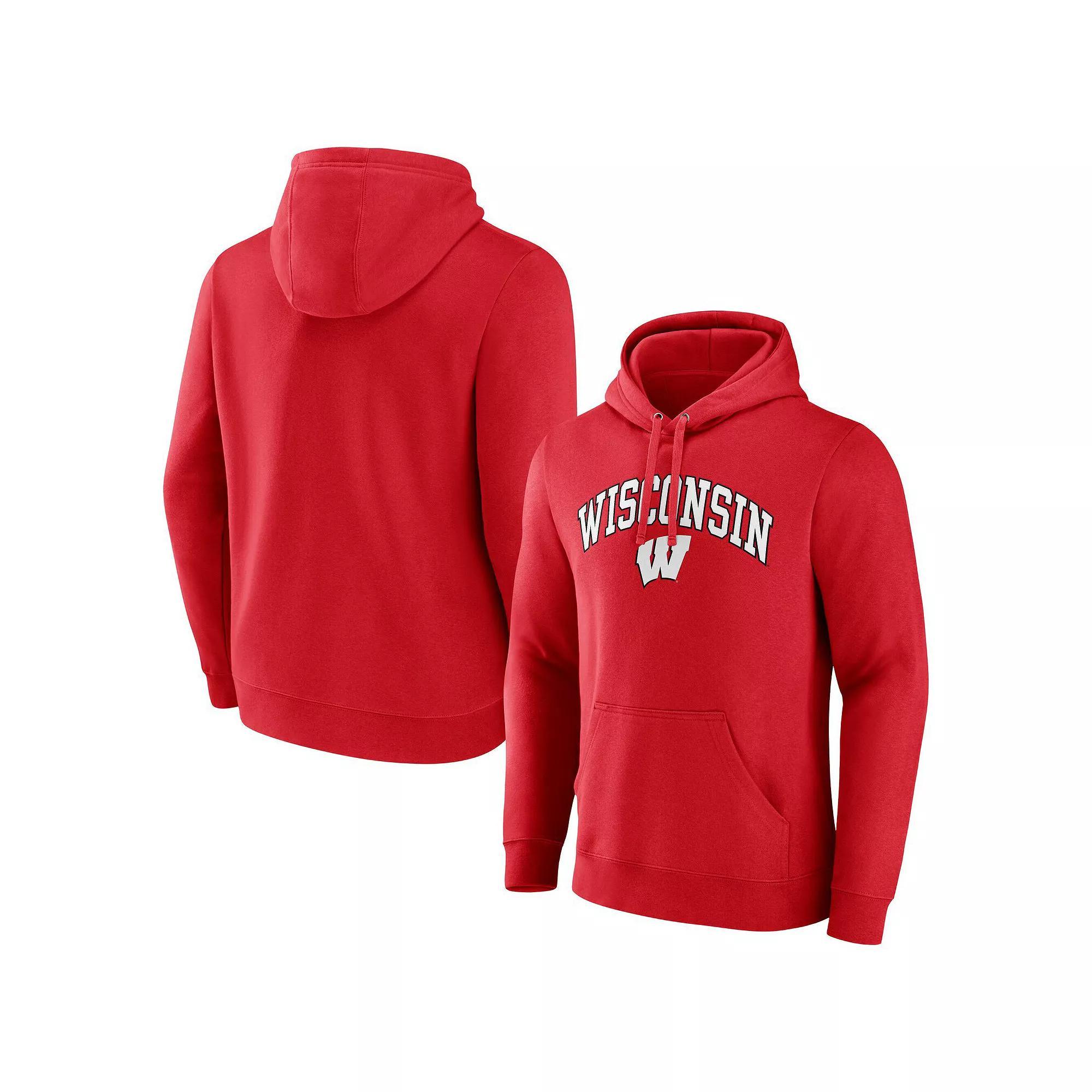 Men's Fanatics Red Wisconsin Badgers Arched Logo Pullover Hoodie, Size: Medium Product Image