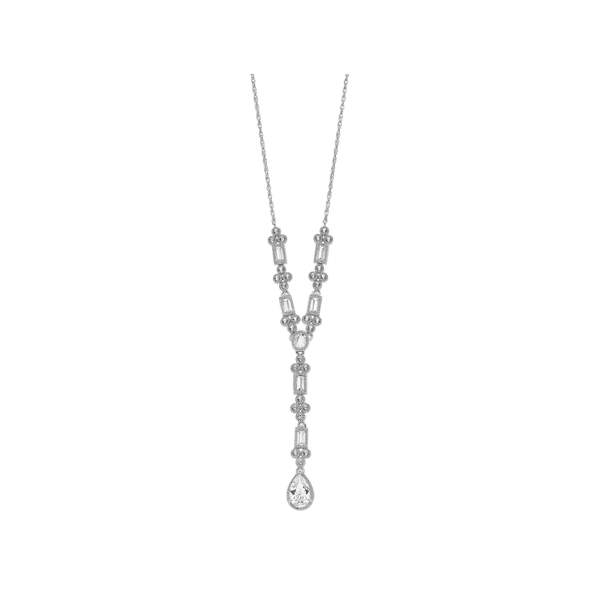 Sterling Silver Lab-Created White Sapphire Linear Necklace, Womens Product Image