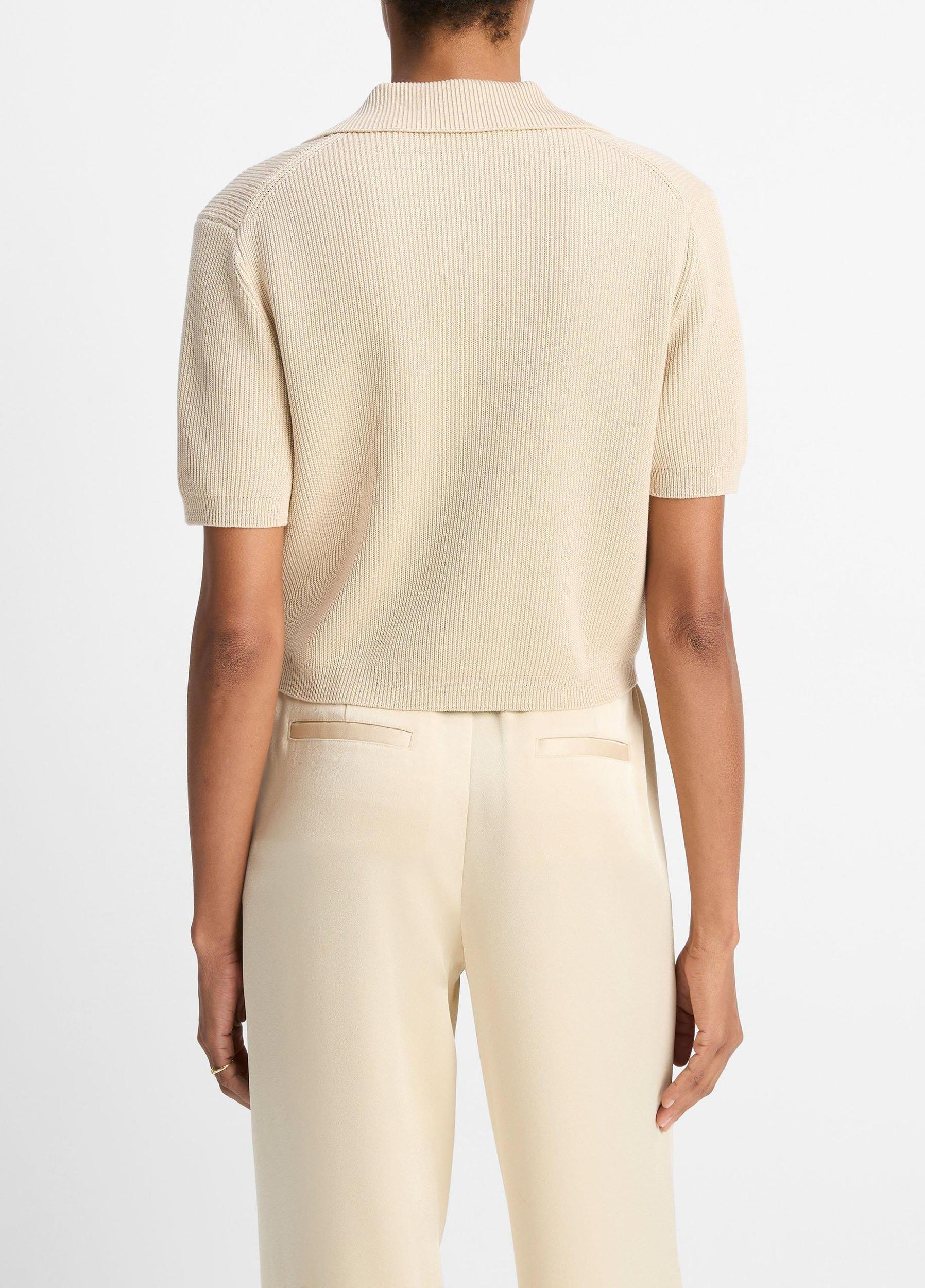 Ribbed Silk-Cotton Polo Sweater Product Image