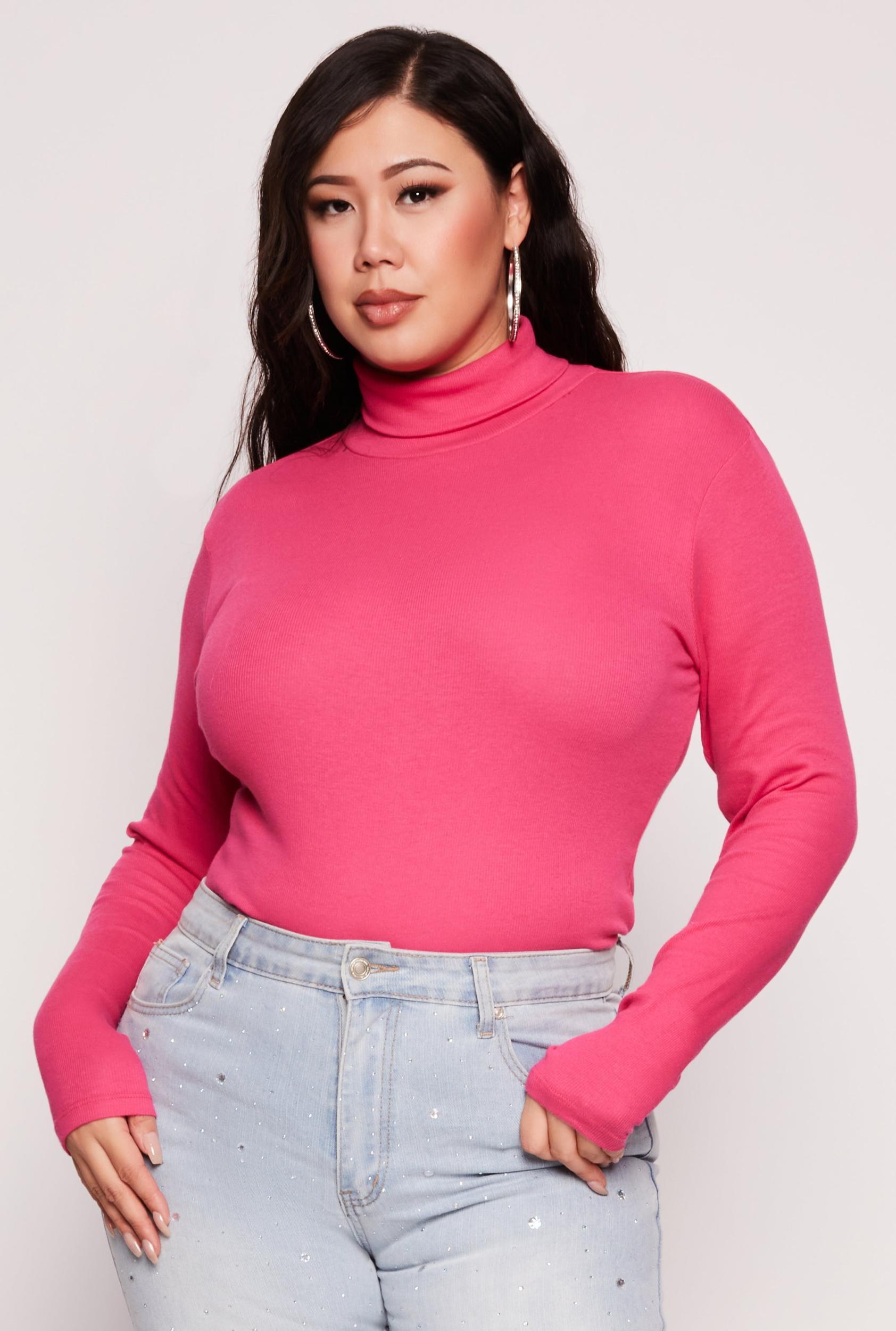 Womens Plus Size Ribbed Knit Long Sleeve Turtleneck Top Product Image