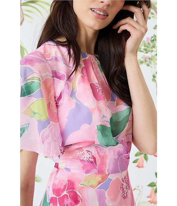 Maggy London Floral Print Short Flutter Sleeve Asymmetrical Hem Dress Product Image