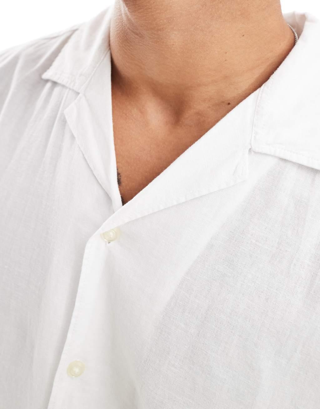 Jack & Jones linen shirt with revere collar in white Product Image