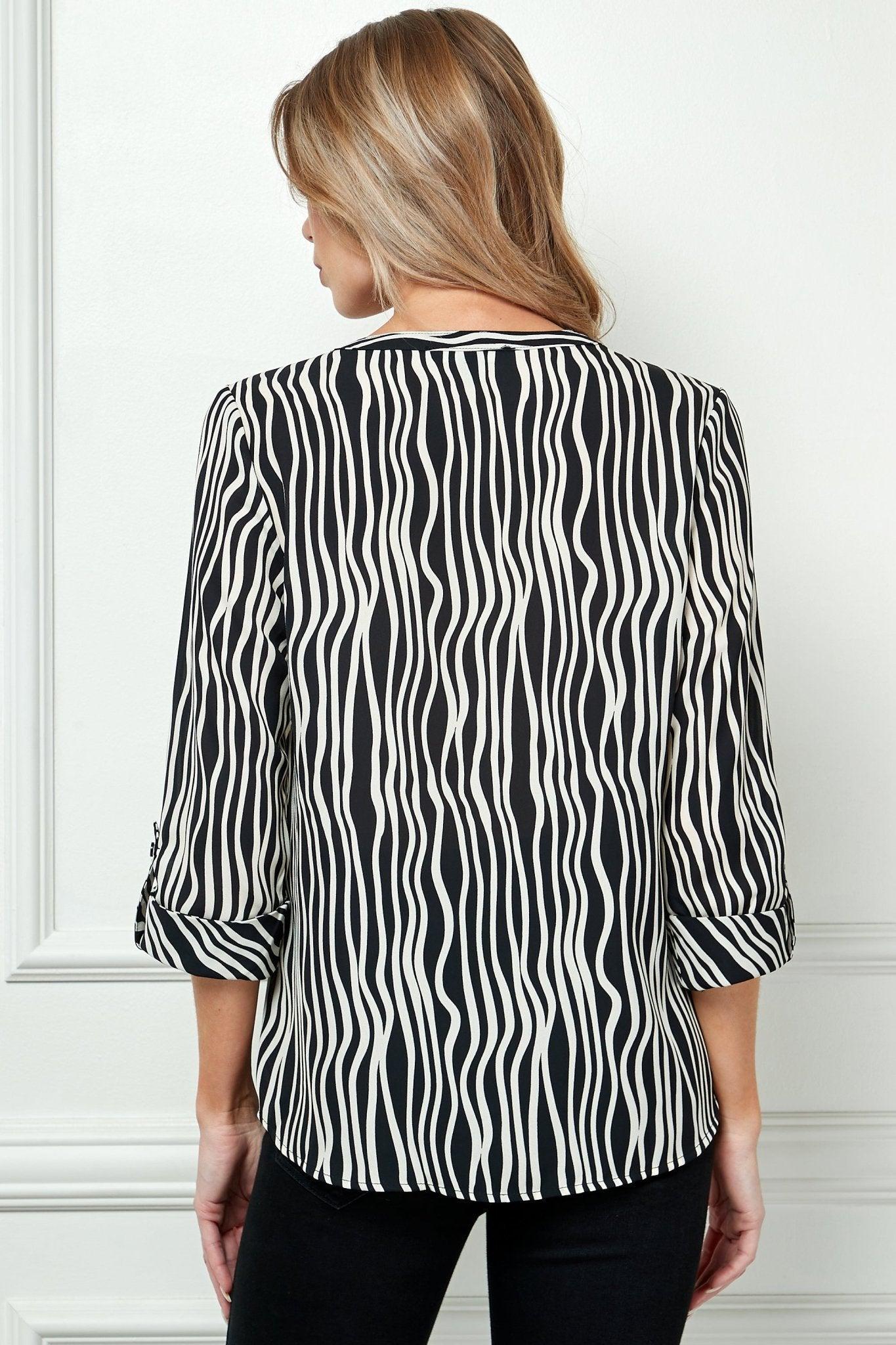 Black & White 3/4 Sleeve Button Front Top Product Image