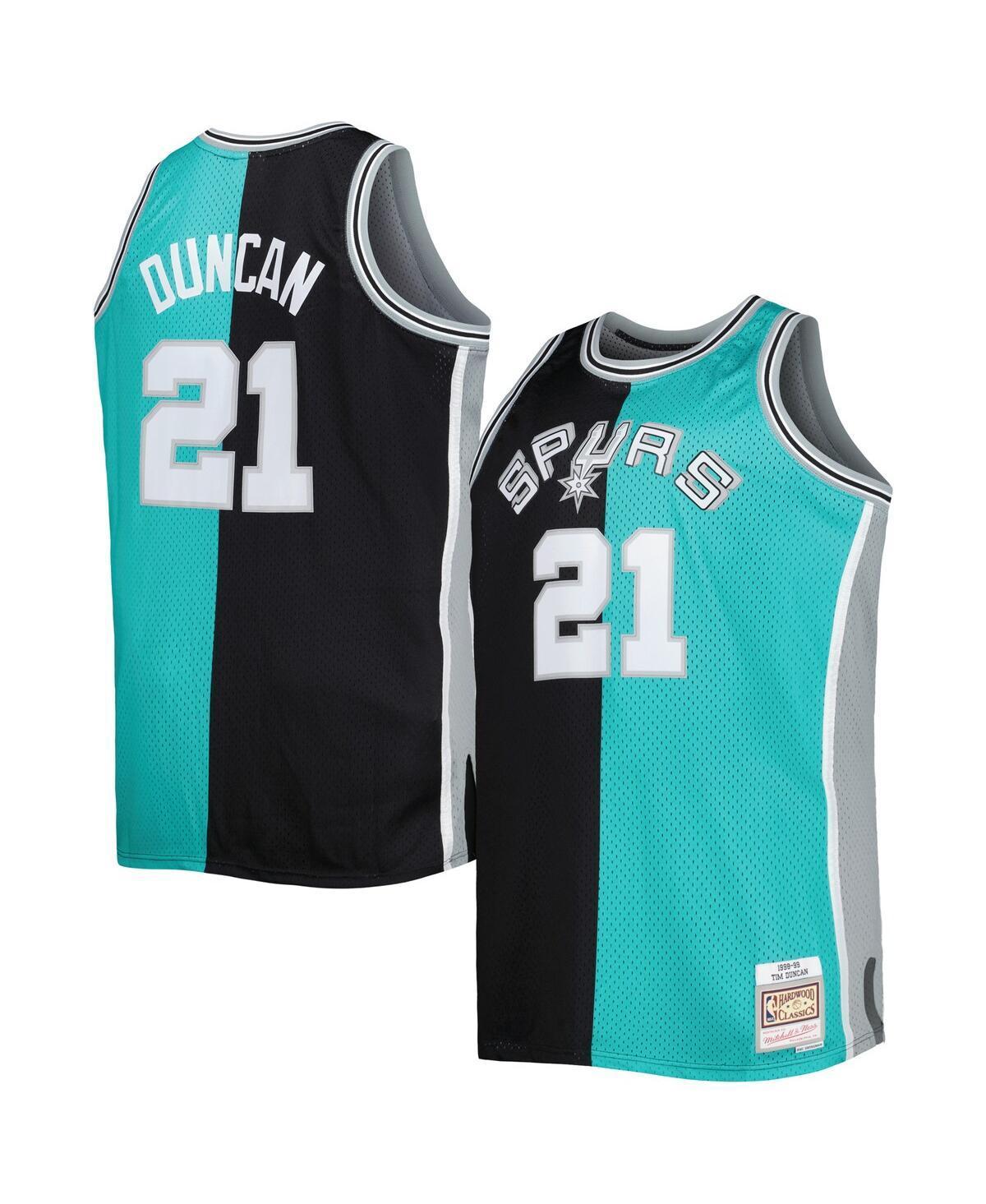 Mens Mitchell & Ness Tim Duncan Black, Teal San Antonio Spurs Big and Tall Hardwood Classics 1998-99 Split Swingman Jersey - Black, Teal Product Image