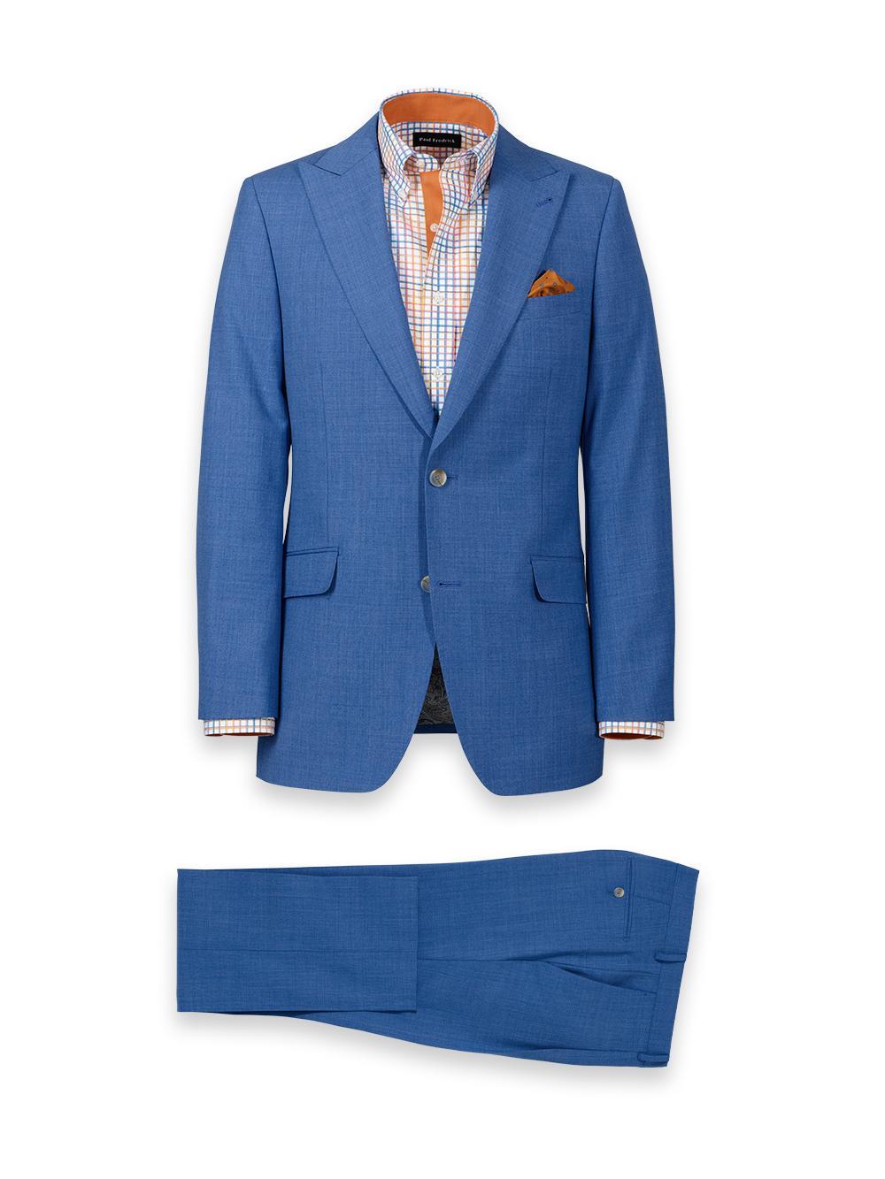 Wool Stretch Bengaline Peak Lapel Suit - French Blue Product Image
