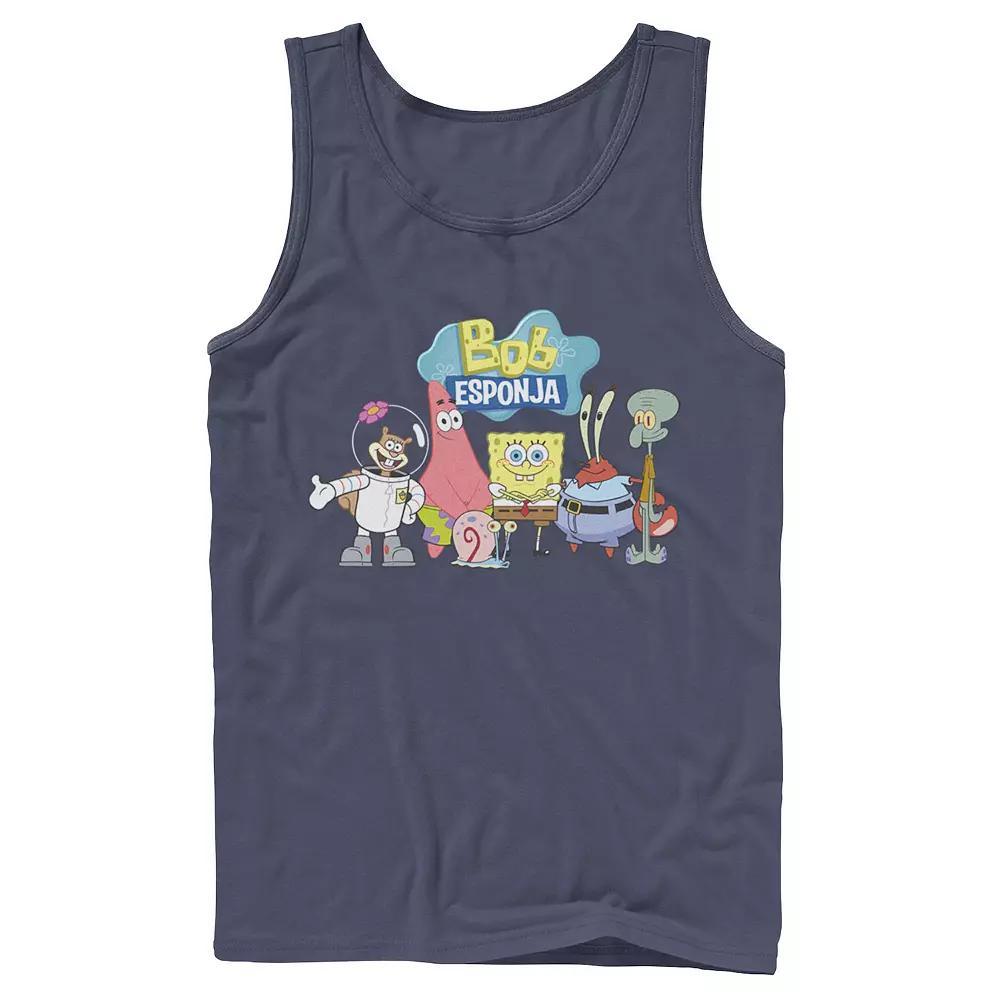 Men's Nickelodeon SpongeBob SquarePants Bob Esponja Happy Group Shot Graphic Tank Top, Size: Small, Blue Product Image
