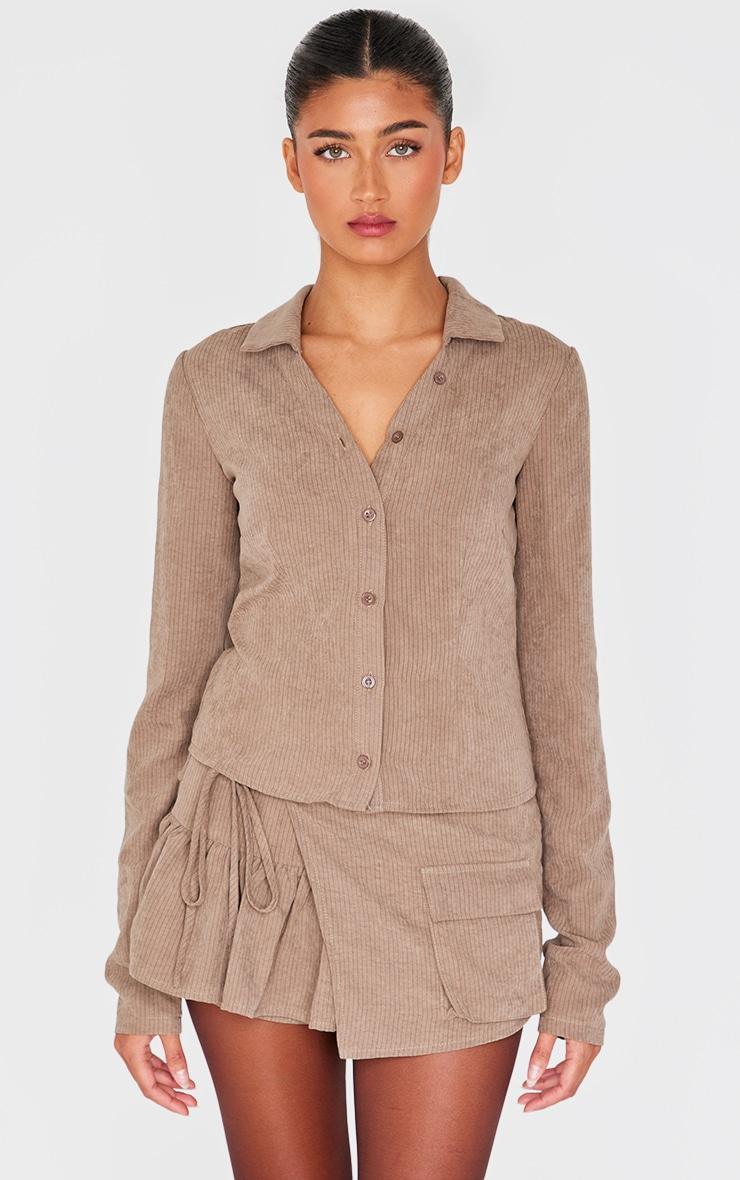 Taupe Peach Skin Pinstripe Detail Woven Frill Cargo Detail Skort Product Image