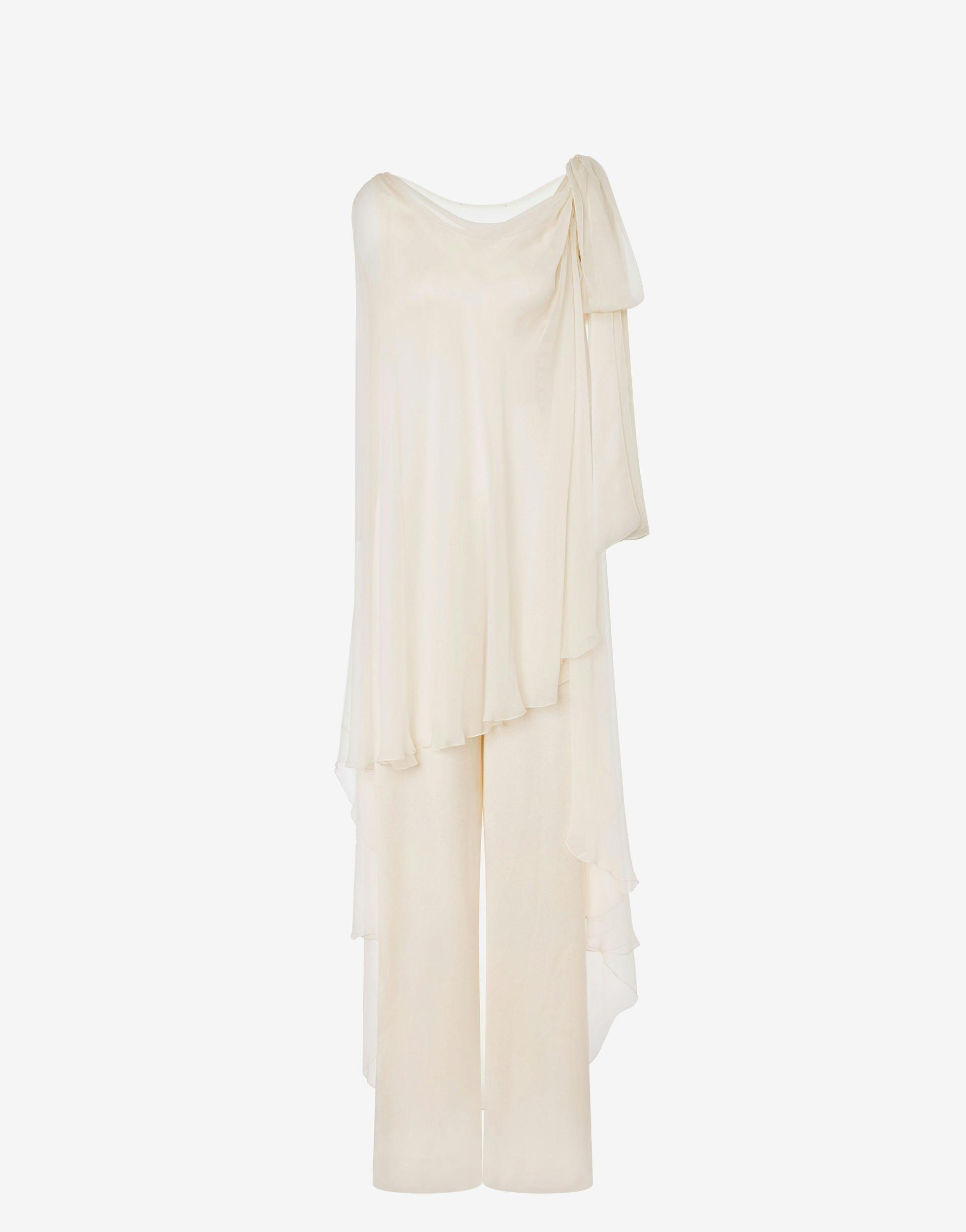 Satin jumpsuit with chiffon cape Product Image