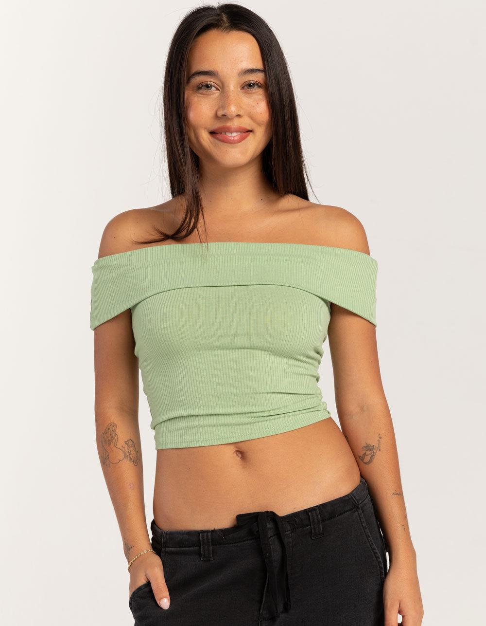 RSQ Womens Off The Shoulder Top - GREEN Product Image