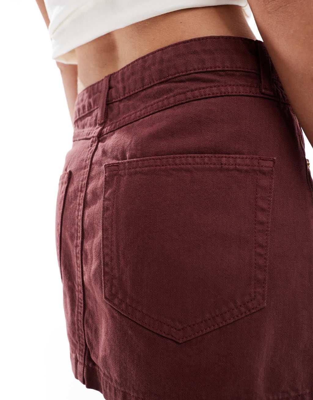 ASOS DESIGN denim mini skirt in burgundy - part of a set Product Image