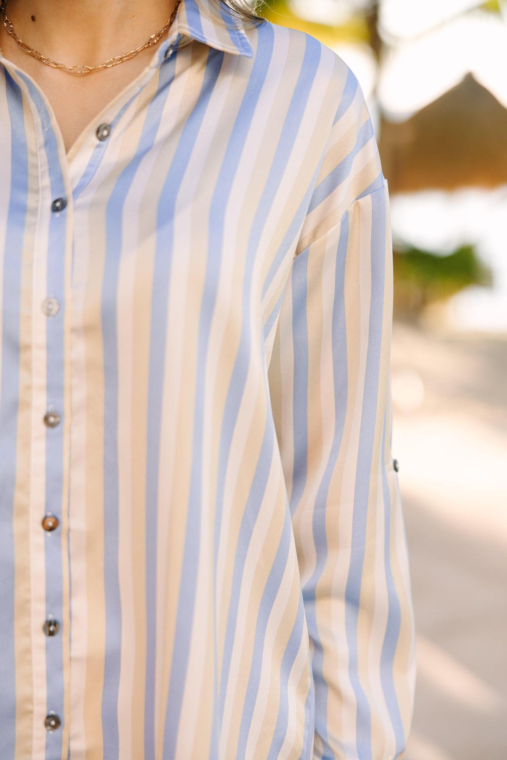 Put On A Show Chambray Blue Striped Blouse Female Product Image