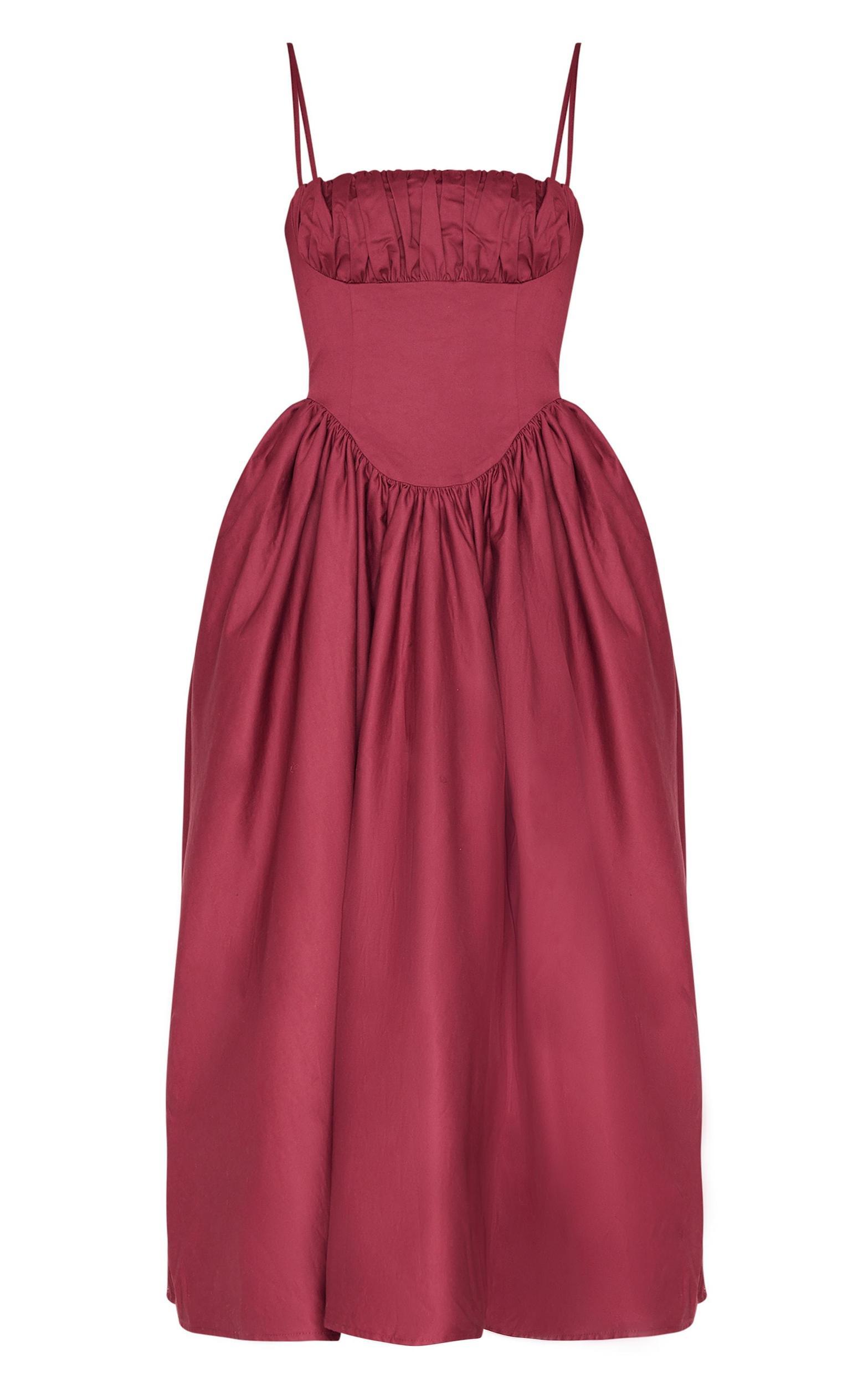 Burgundy Ruched Bust Corset Strappy Midaxi Dress Product Image