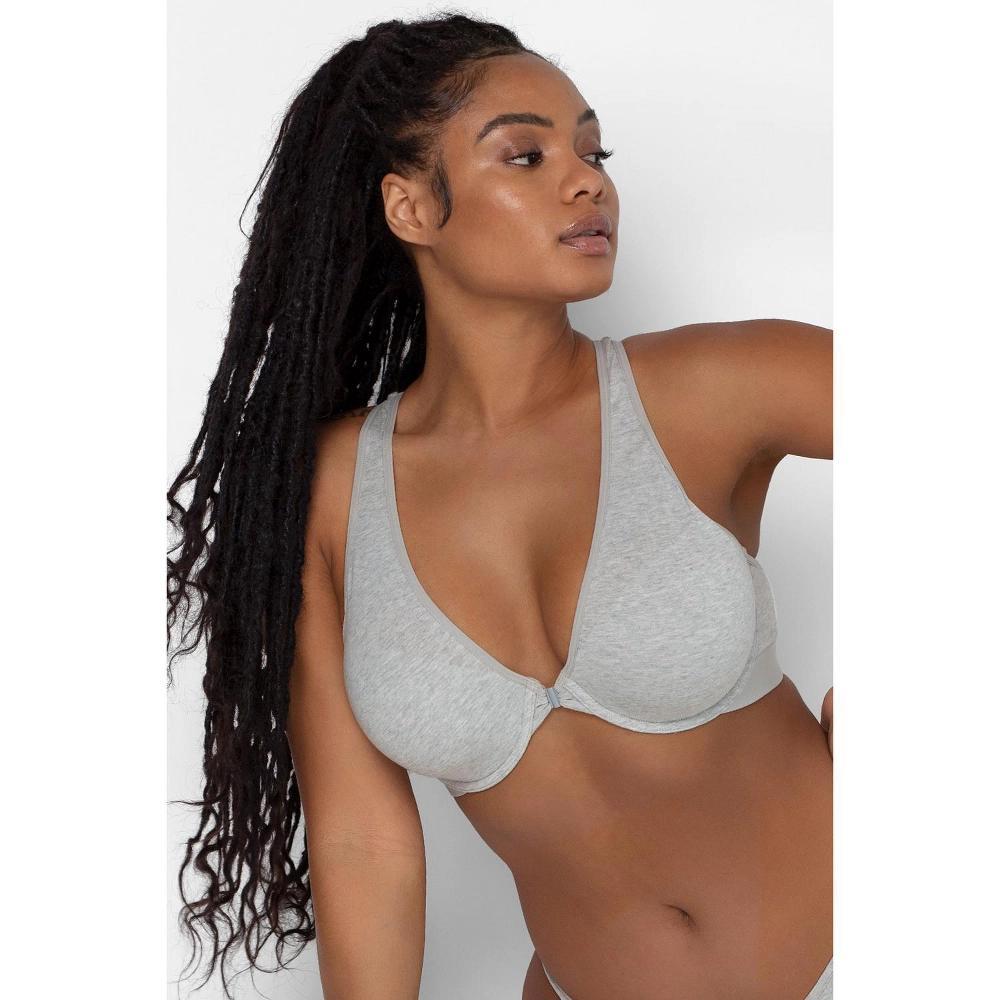 Smart & Sexy Women's Comfort Cotton Front & Back Close Racerback Bra Light Grey Hether 34B Product Image