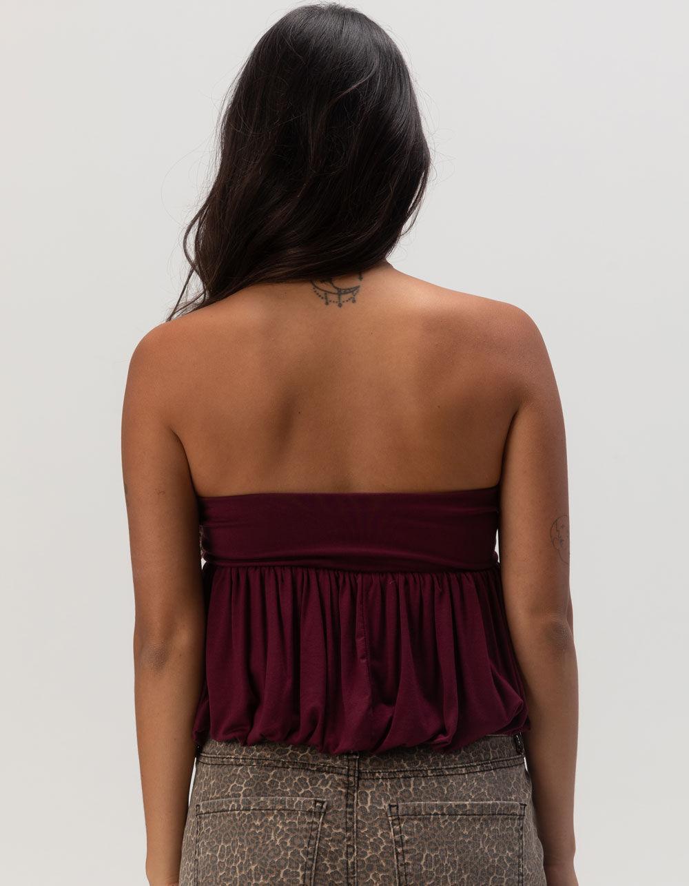 WEST OF MELROSE Bubble Hem Womens Tube Top - BURGUNDY Product Image