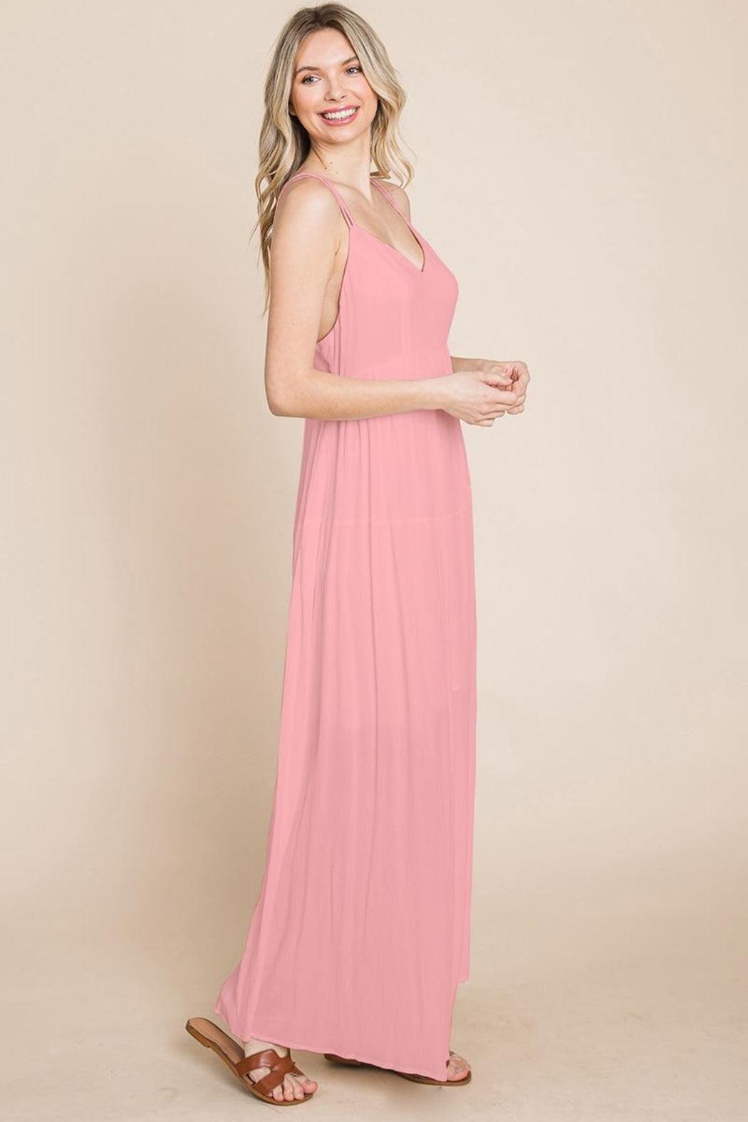 Beach Maxi Bridesmaid Dress With Criss Cross Back Product Image