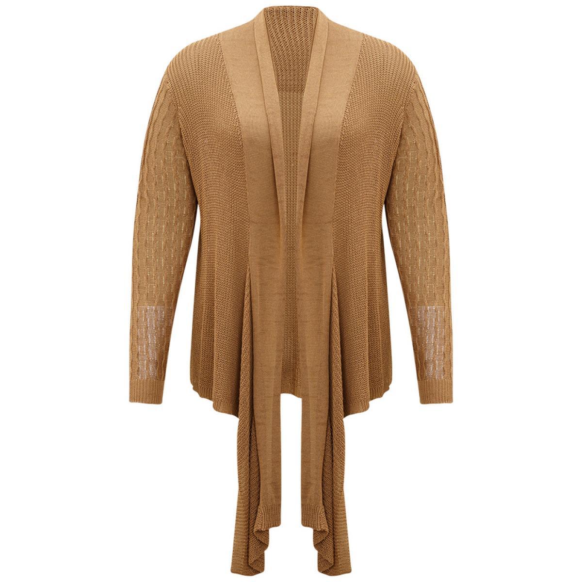 Plus Size Solid Lapel Collar Patchwork Asymmetrical Hem Cardigan Bronze Women Casual Loose Long Sleeve Everyday Cardigans BloomChic 22-24/3X Product Image