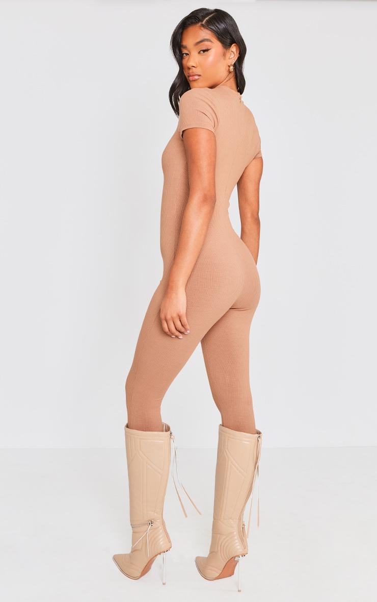 Mocha Rib Short Sleeve Jumpsuit Product Image