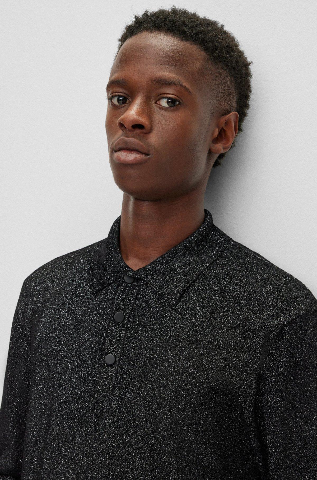 Relaxed-fit sparkle-effect polo sweater Product Image
