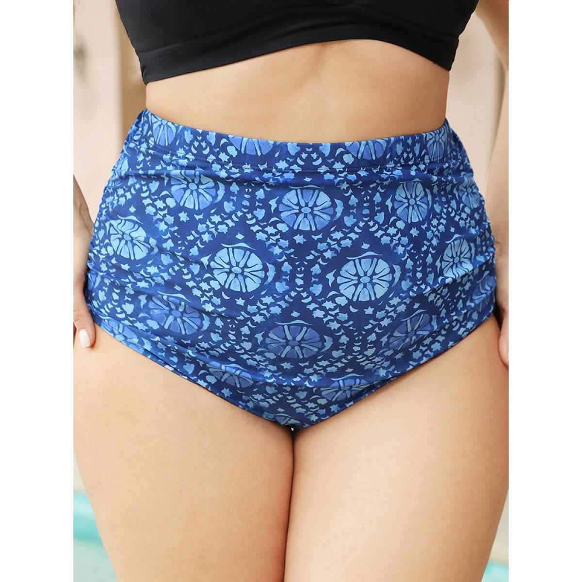 Plus Size Bandana Print Gathered Bikini Bottom Women's Swimwear Aegean Vacation Printed High stretch Skinny High Rise Curve Swim Bottoms BloomChic 18-20/2X Product Image