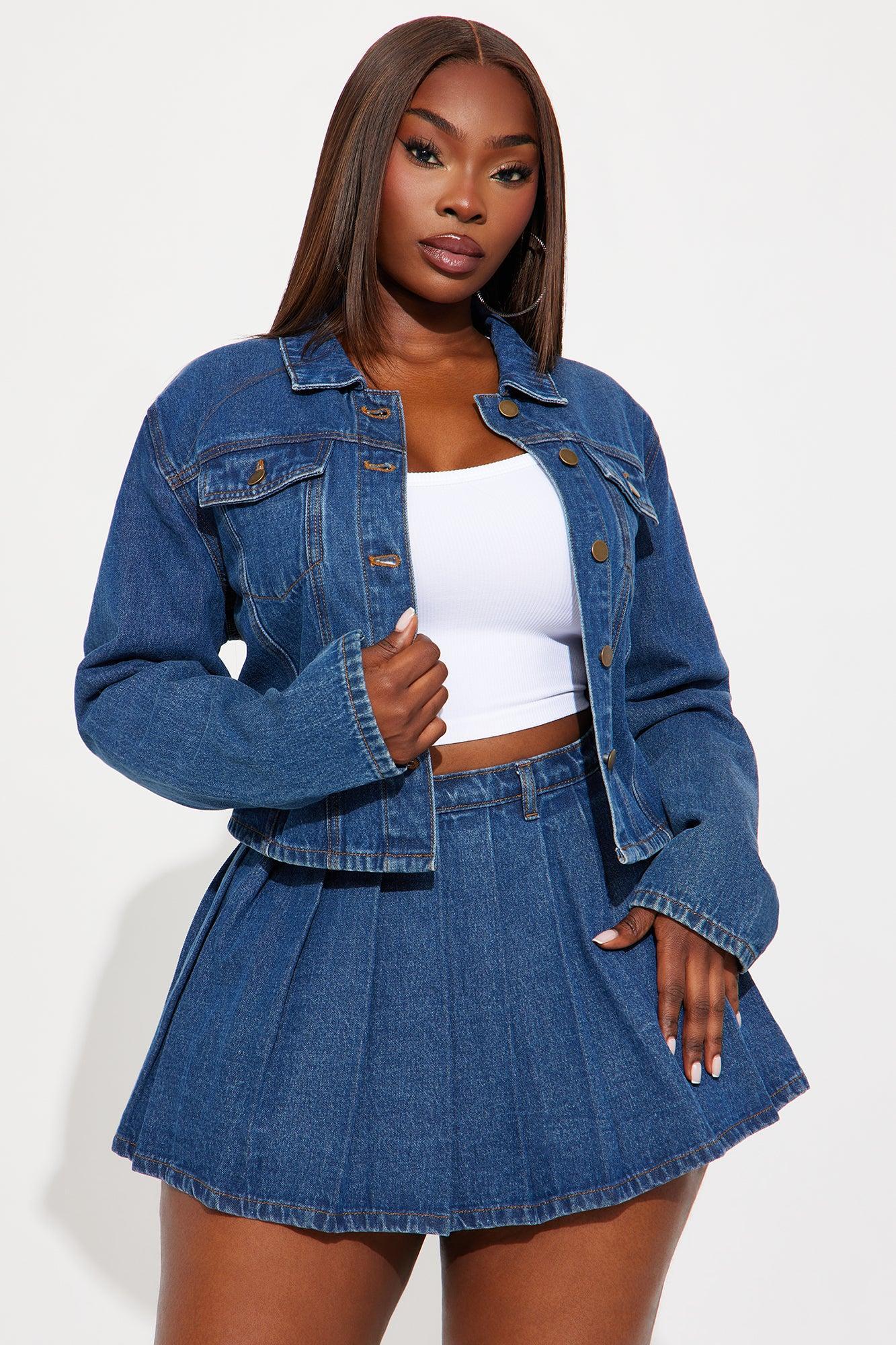 Becca Denim Pleated Skirt Set - Medium Wash Product Image