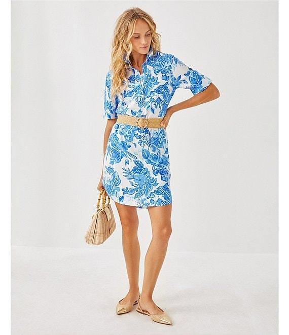 Lilly Pulitzer x Saint James Leonie Azure Soleil Print Short Sleeve Cotton Shirt Dress Product Image