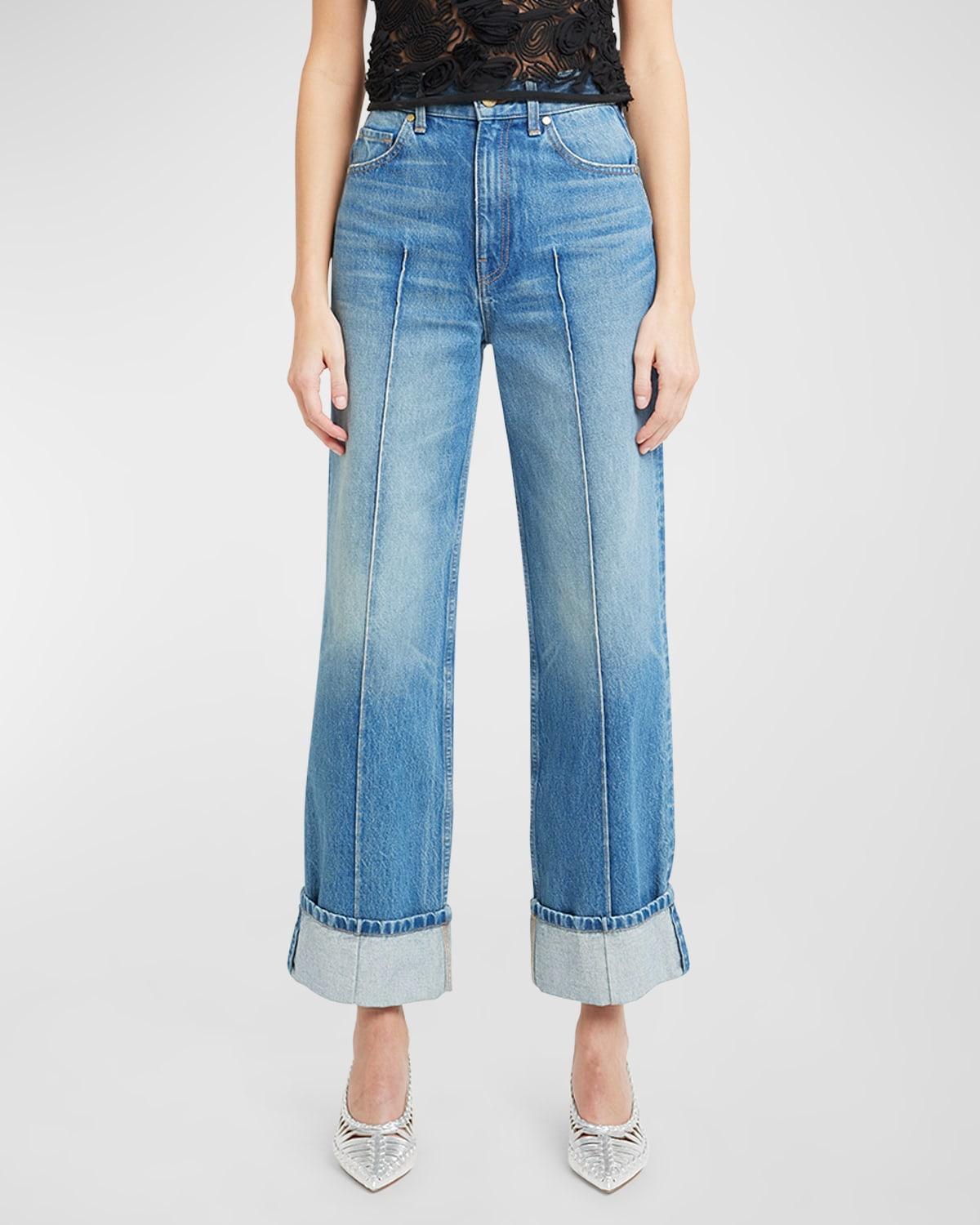 The Genevieve Pintuck Wide-Leg Denim Jeans Product Image