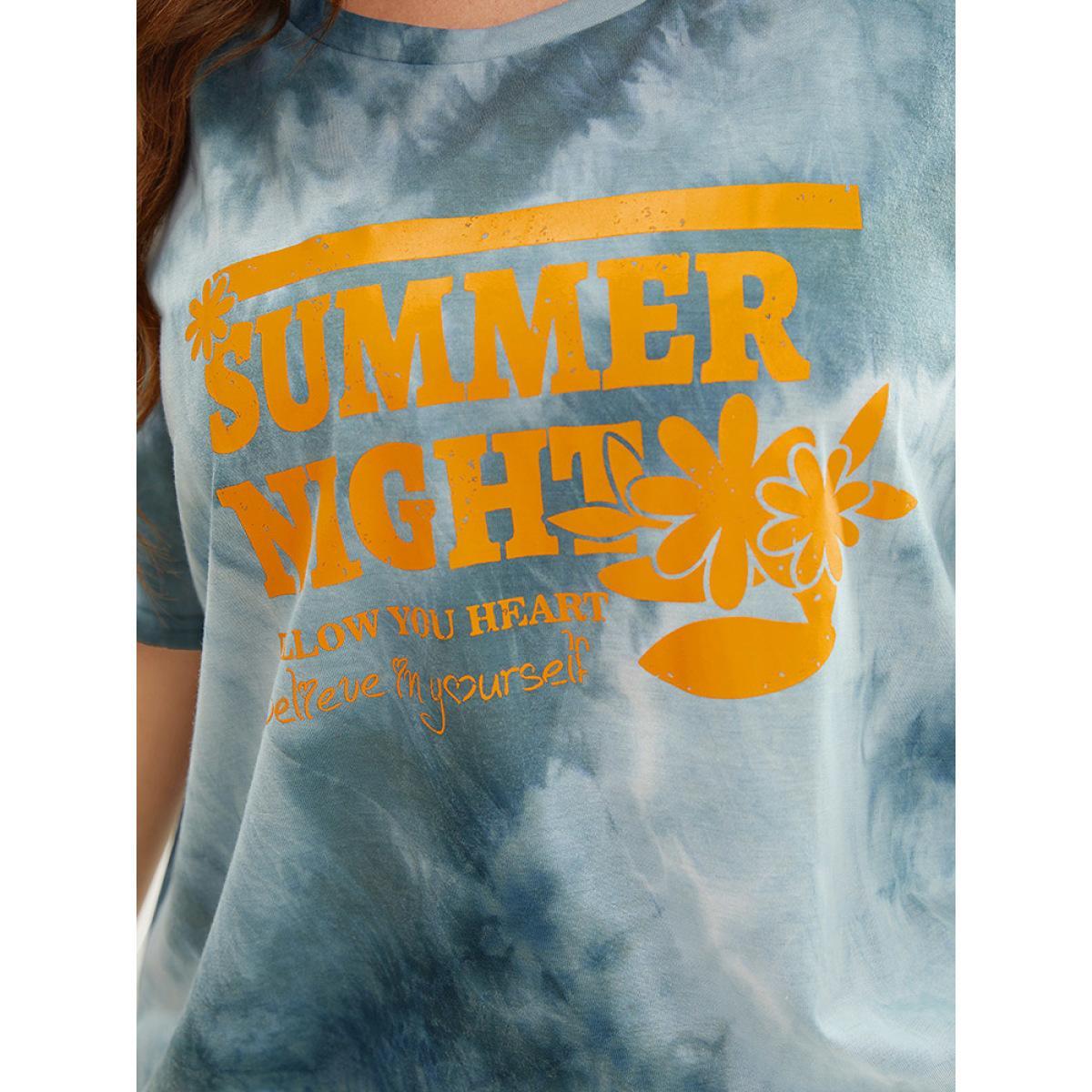 Plus Size Tie Dye Round Neck Letter Graphic T-shirt SlateGray Women Casual Printed Letter Dailywear T-shirts BloomChic 22-24/3X Product Image