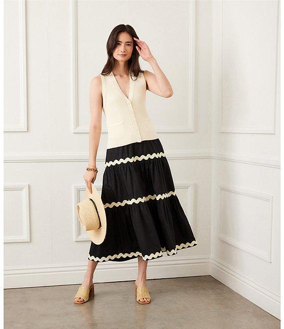 Karen Kane Ribbed V-Neck Sleeveless Button Front Vest Product Image