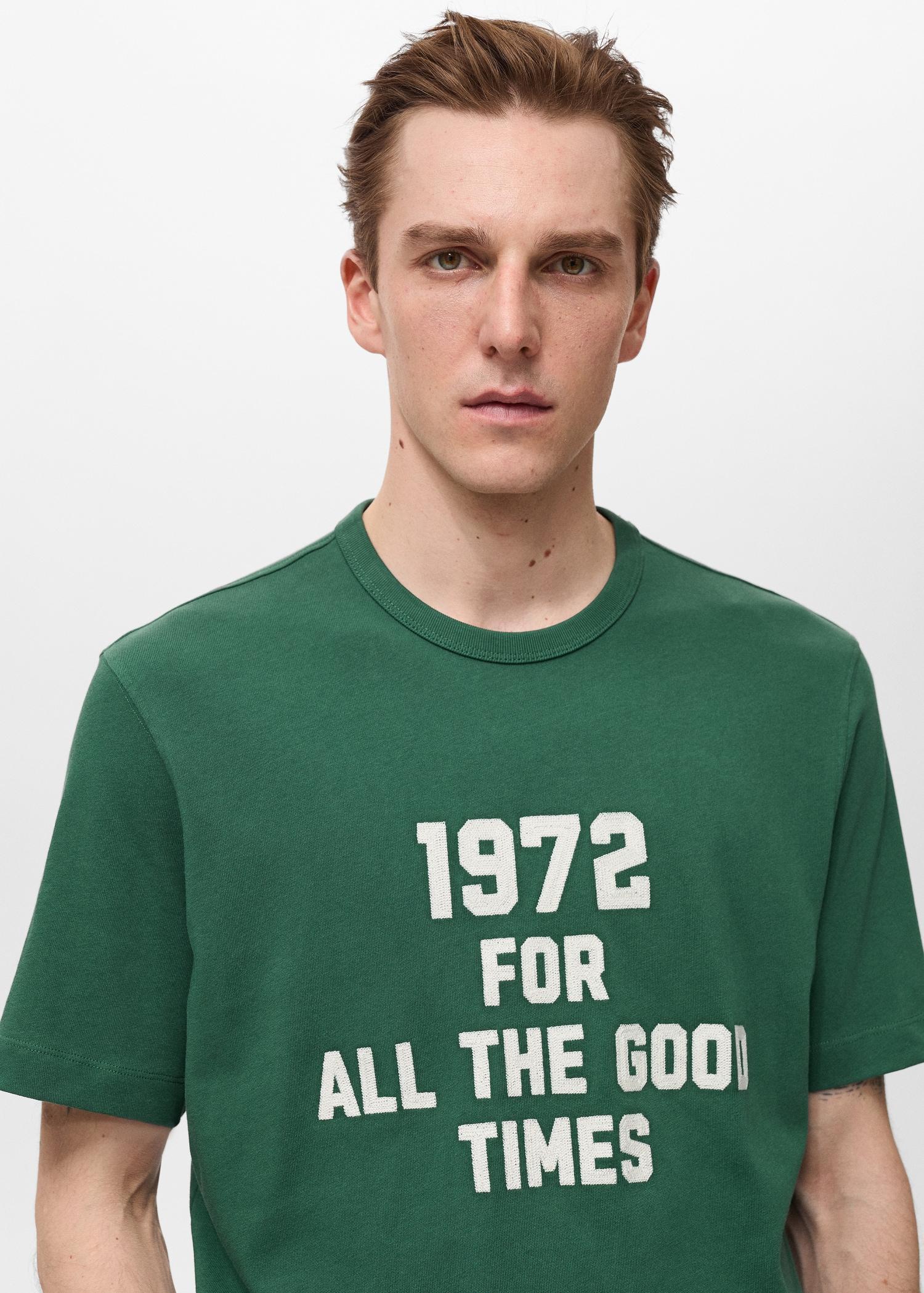 100% cotton embroidered t-shirt - Men | MANGO USA Product Image