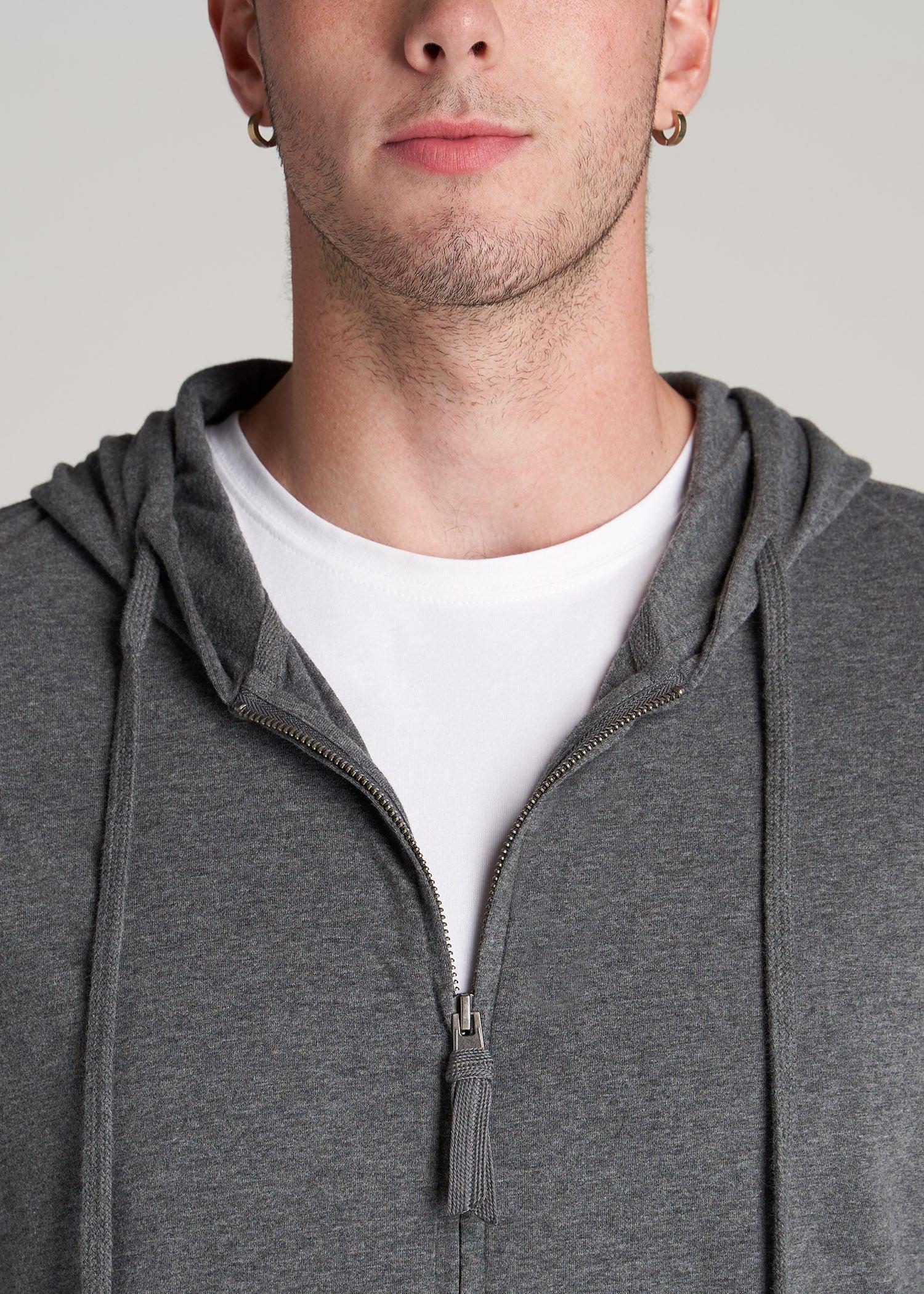 Long Sleeve Full Zip Jersey Hoodie for Tall Men in Charcoal Mix Product Image