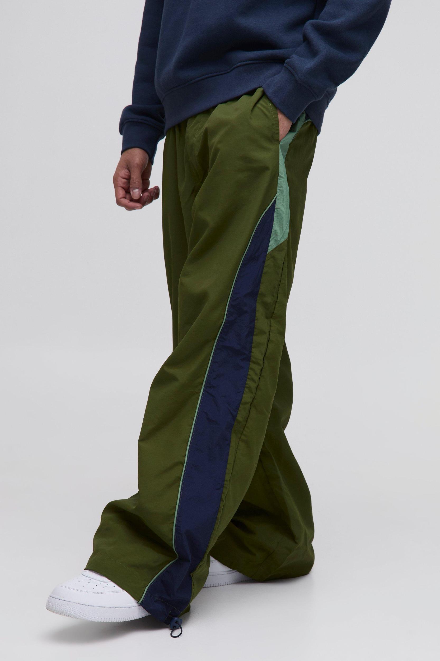 Mens Elasticated Waist Parachute Side Stripe Pants - Green Product Image