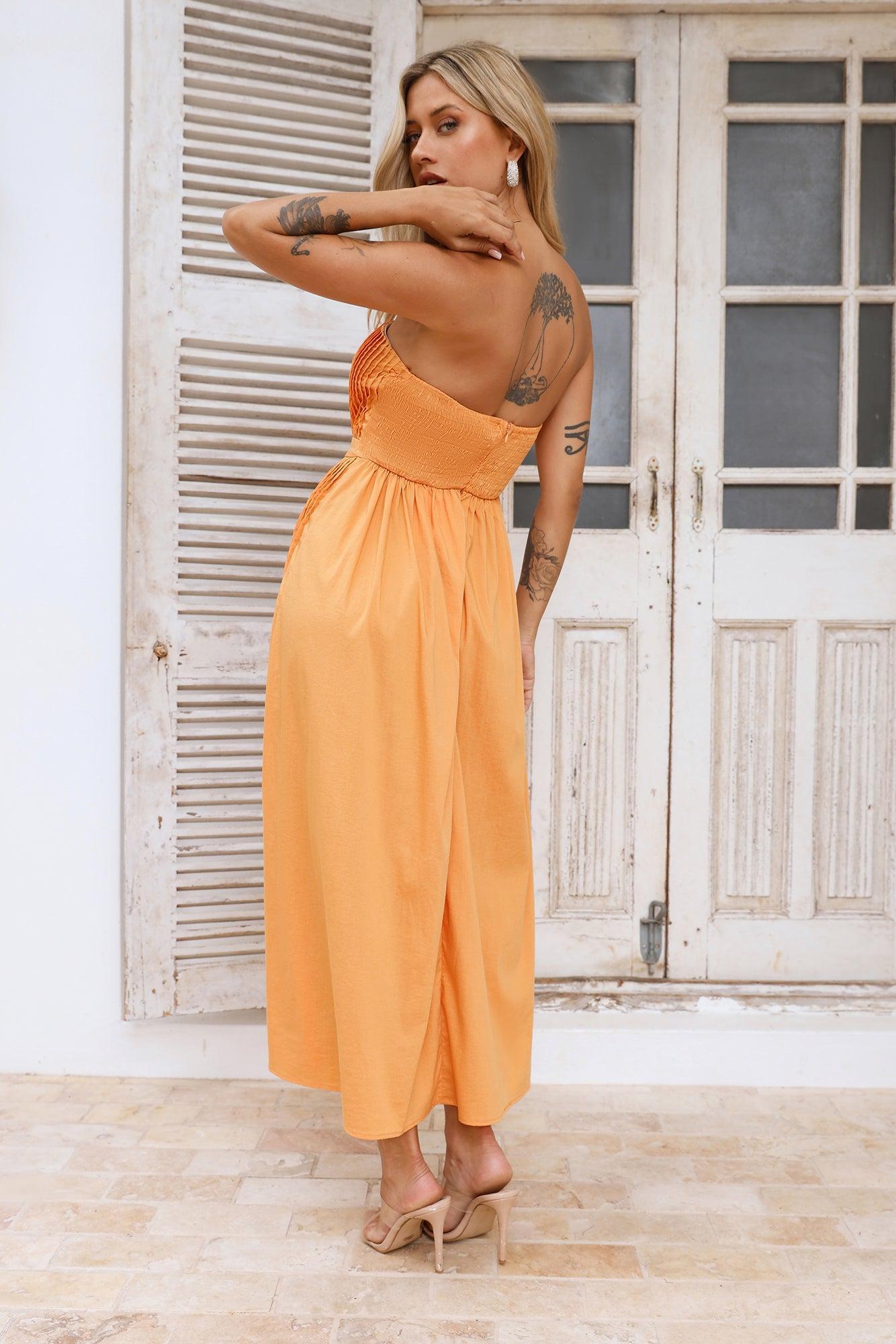 Tropical Resort Strapless Midi Dress Orange Product Image