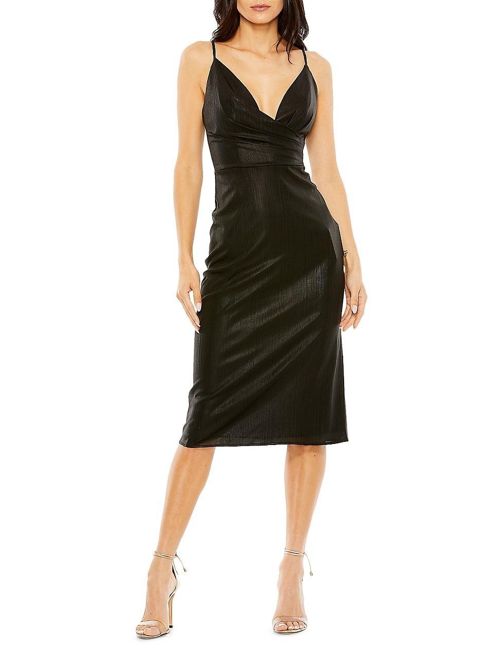 Mac Duggal V-Neck Metallic Midi Dress Product Image