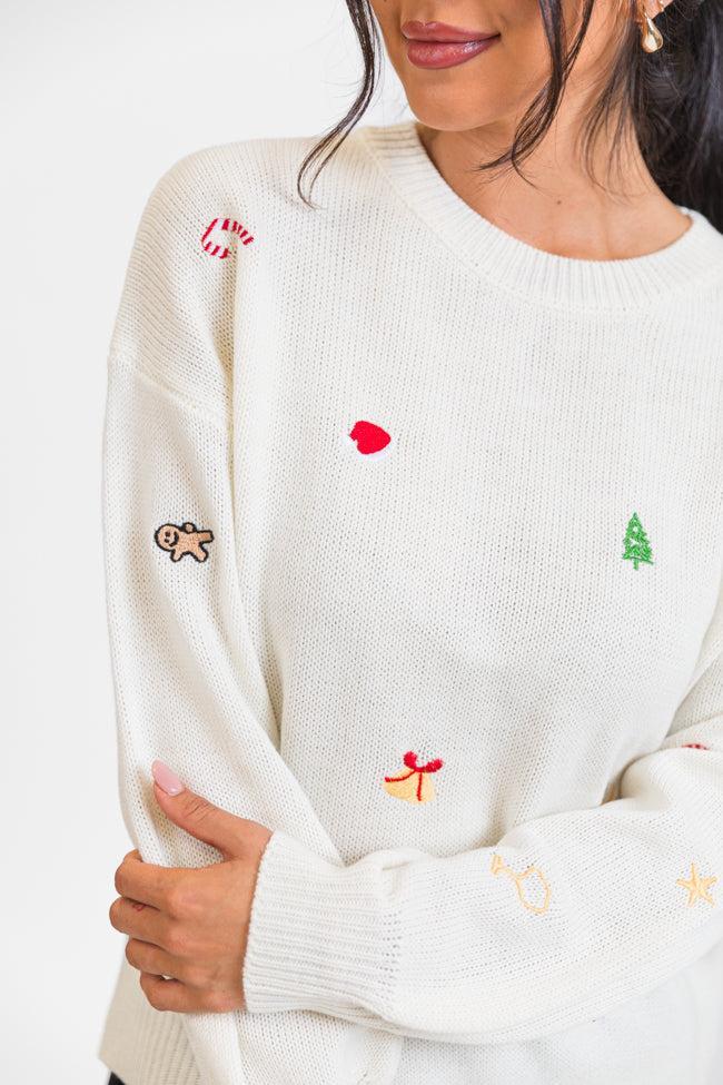 Magic Of The Holidays Cream Embroidered Sweater FINAL SALE Product Image
